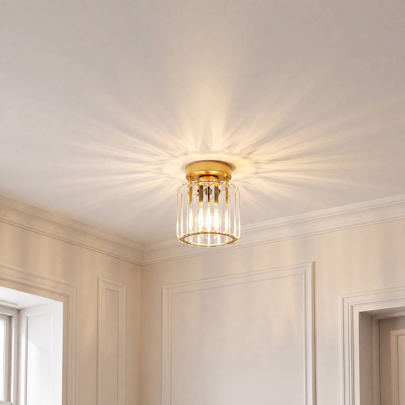 Opviq Plafondlamp Yakops, goudkleurig, Ø 13 cm, glas/metaal, E27