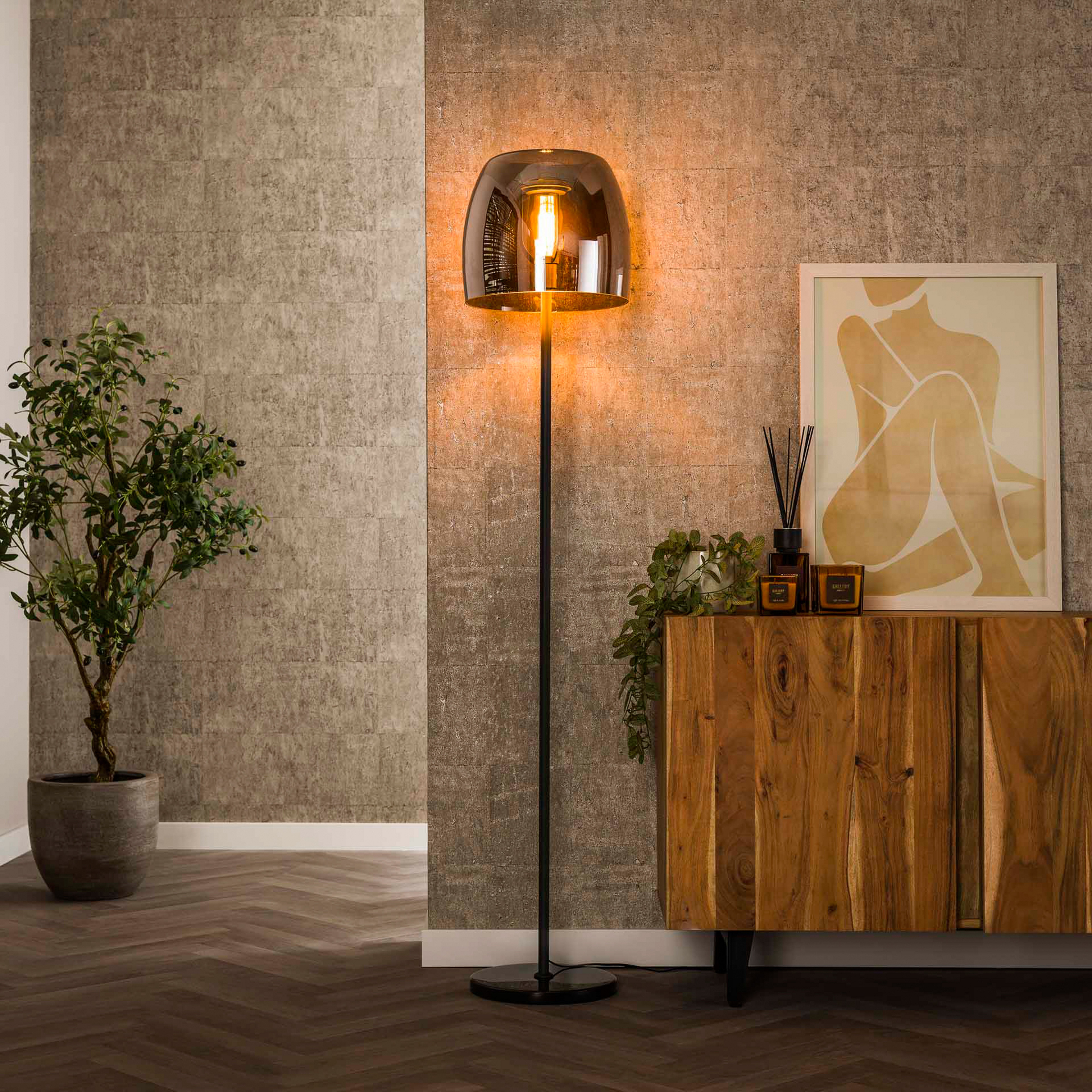 Stāvlampa Philippa, dūmakaini pelēka/melnā krāsā, stikls/metāls, 170 cm