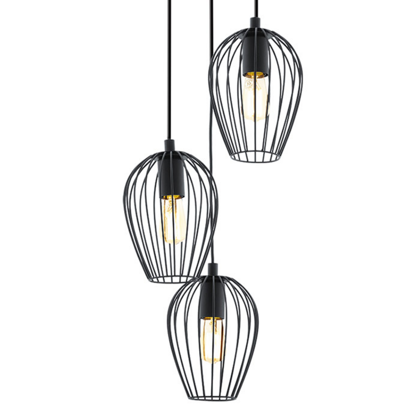 Lámpara colgante Newtown, negra, 3 luces, redonda Lampara.es