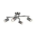 Spotte downlight, black and chrome, 4-bulb