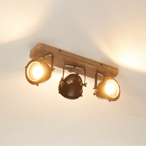 Taklampa Carmen Wood i industriell stil – 3 lampor