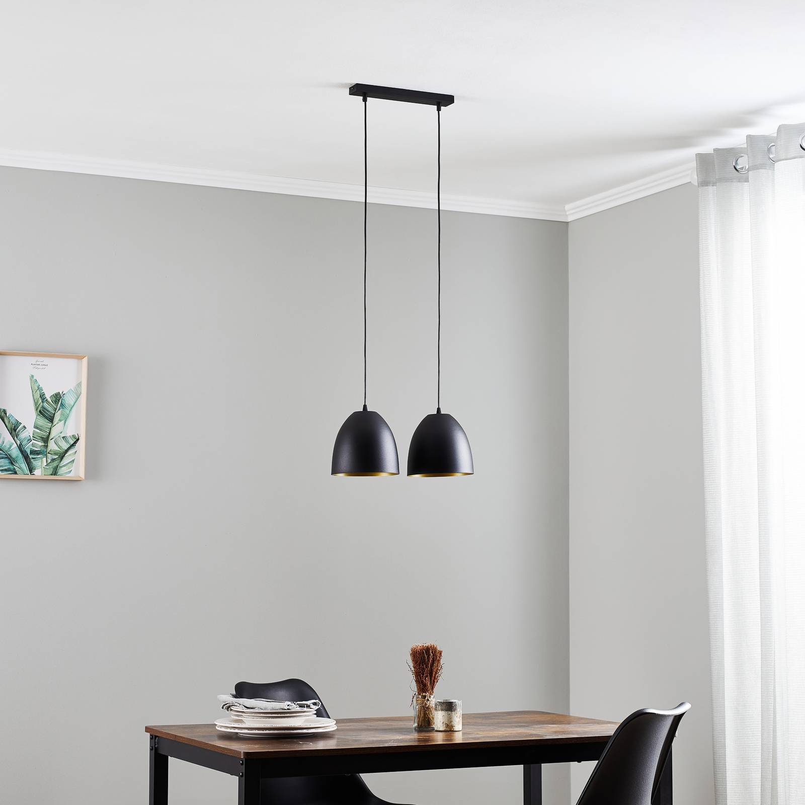 Lampa wisząca Lenox, 2-punktowa, czarna/złota