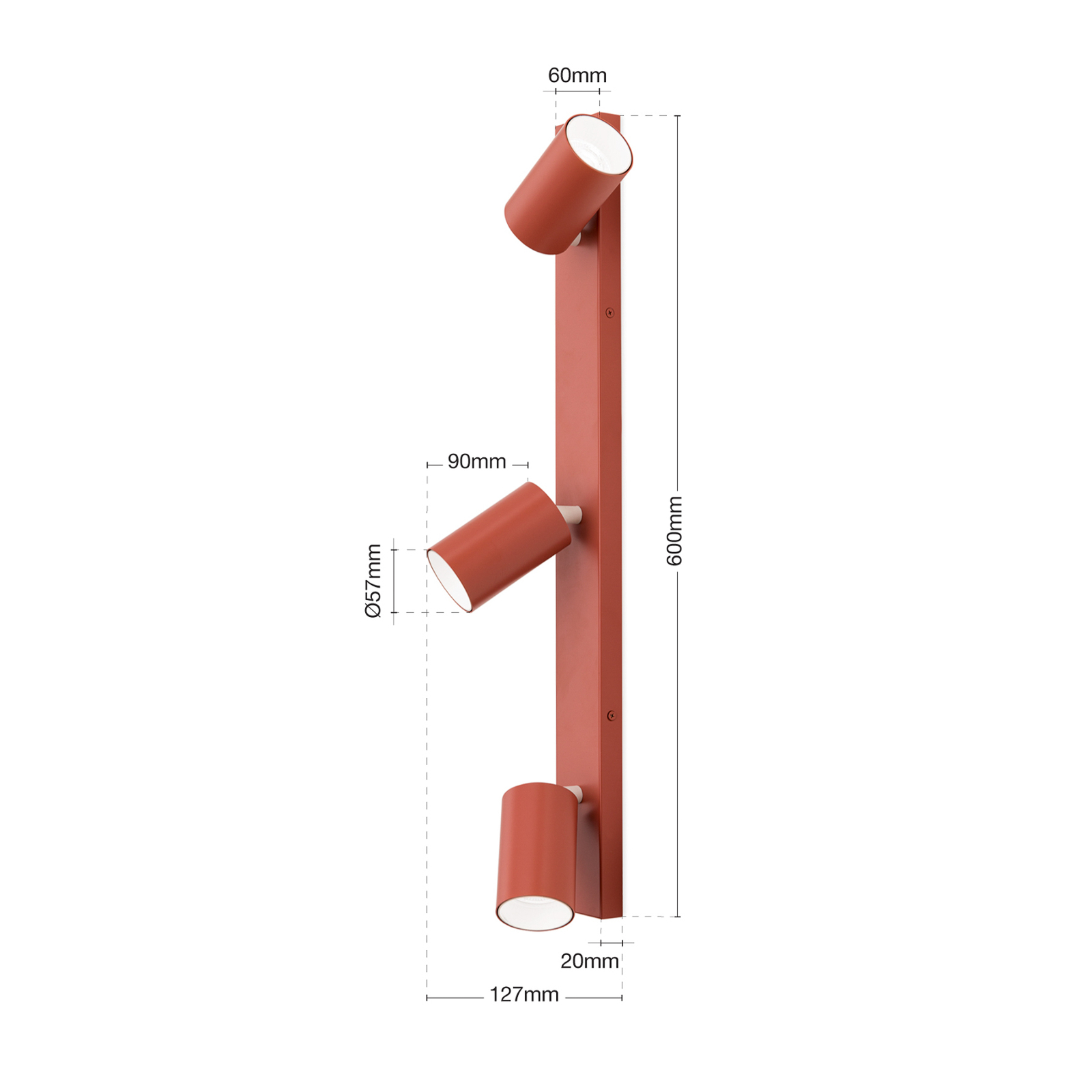 Faretto da soffitto Penn, rosso corallo, lunghezza 60 cm, alluminio/acciaio