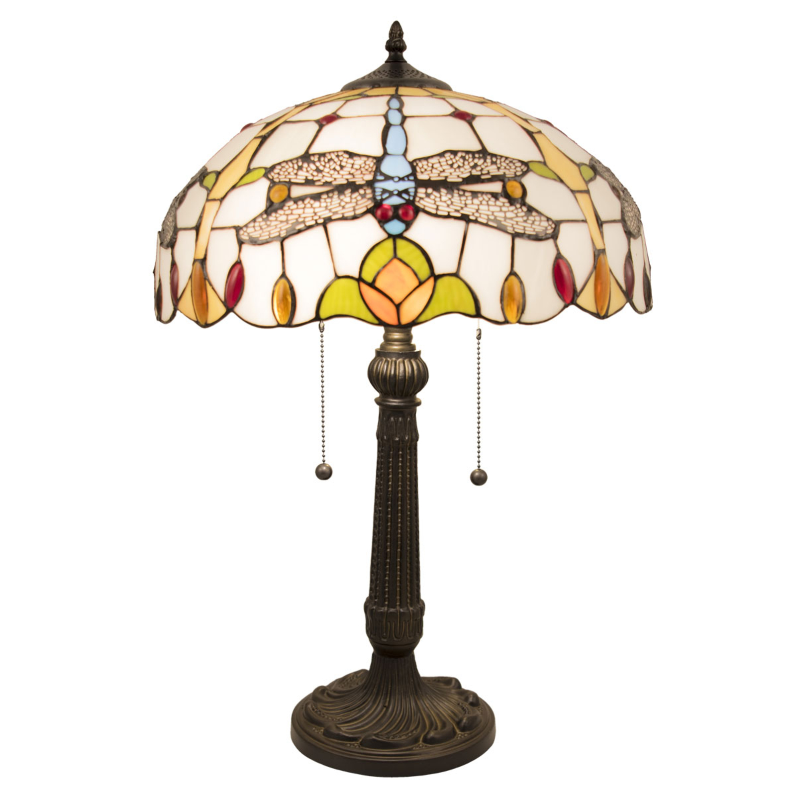 Clayre & Eef 5945 table lamp, Tiffany look with dragonflies, for Living / Dining Room, glass, polyresin, E27, 60 W, energy efficiency: A++, H: 60 cm