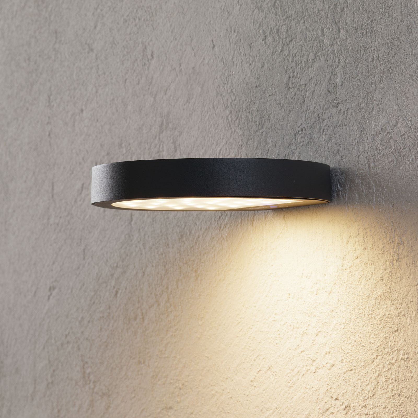 Lucande Linja LED solar outdoor wall lamp, dark grey, die-cast aluminium, 2.2 W, energy efficiency: A+, W: 20 cm, H: 3 cm