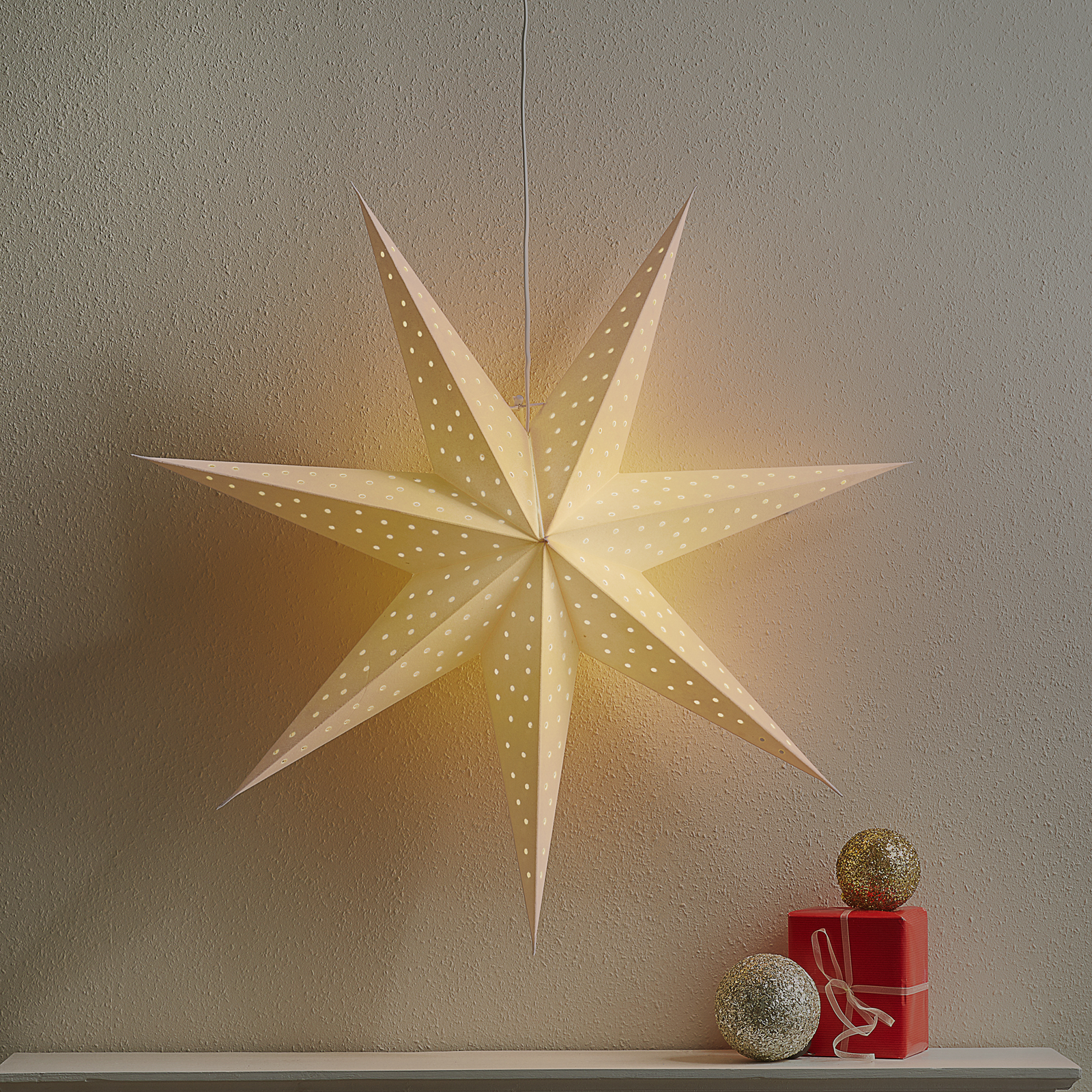 Estrella Clara para colgar, Ø 75 cm, blanco