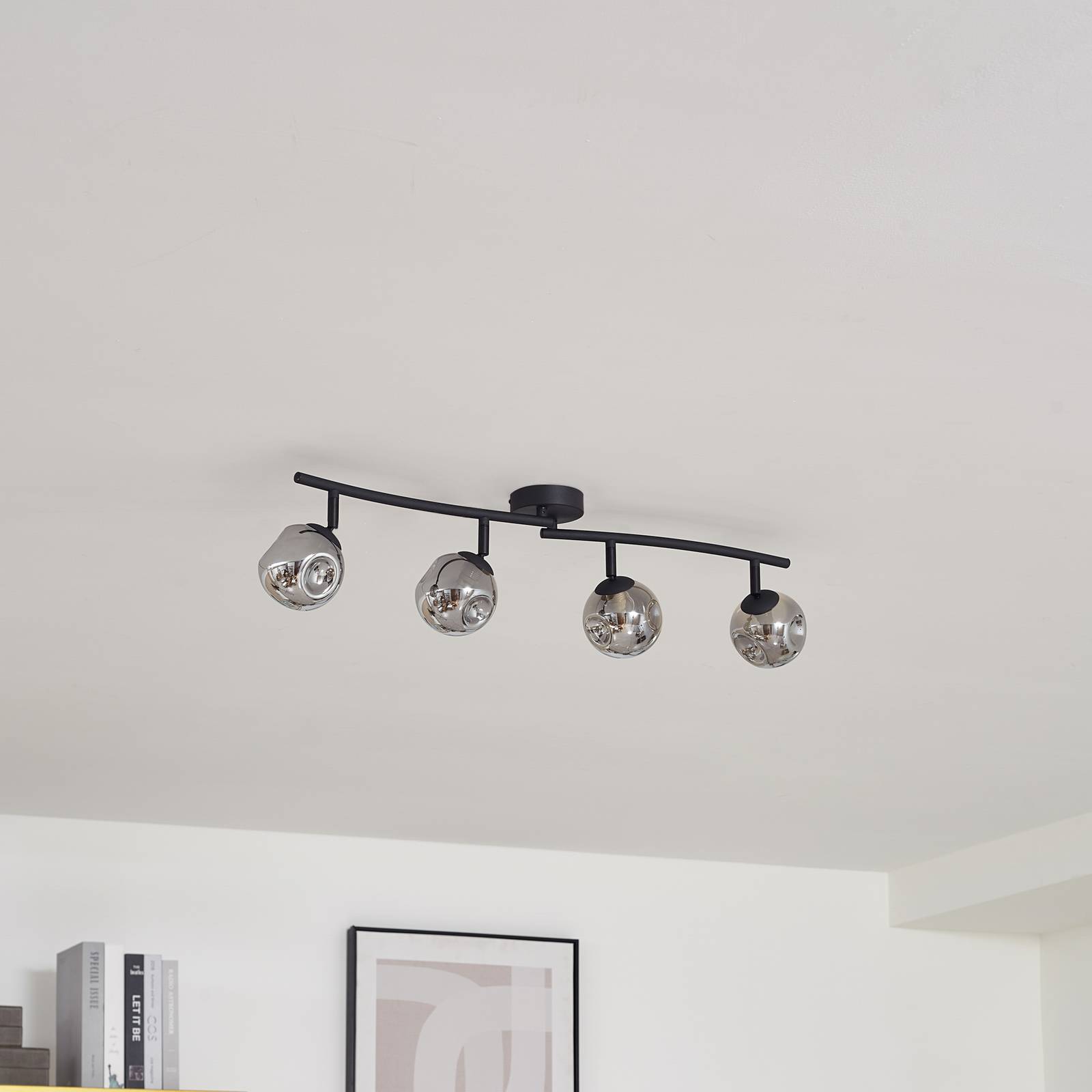 Lampa sufitowa Lindby Valentina, szary/czarny, 4-punktowa, szkło