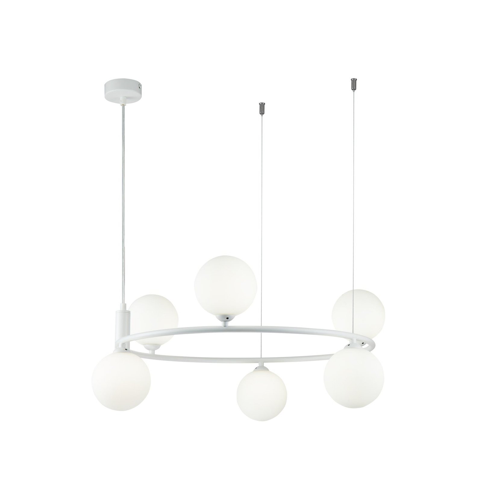 Maytoni pendant light Ring, white/white, 6-bulb glass Ø 58 cm