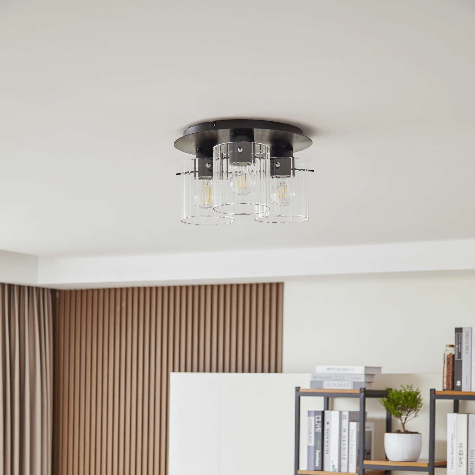 Lucande ceiling light Eirian, 3-bulb, black, glass, E27