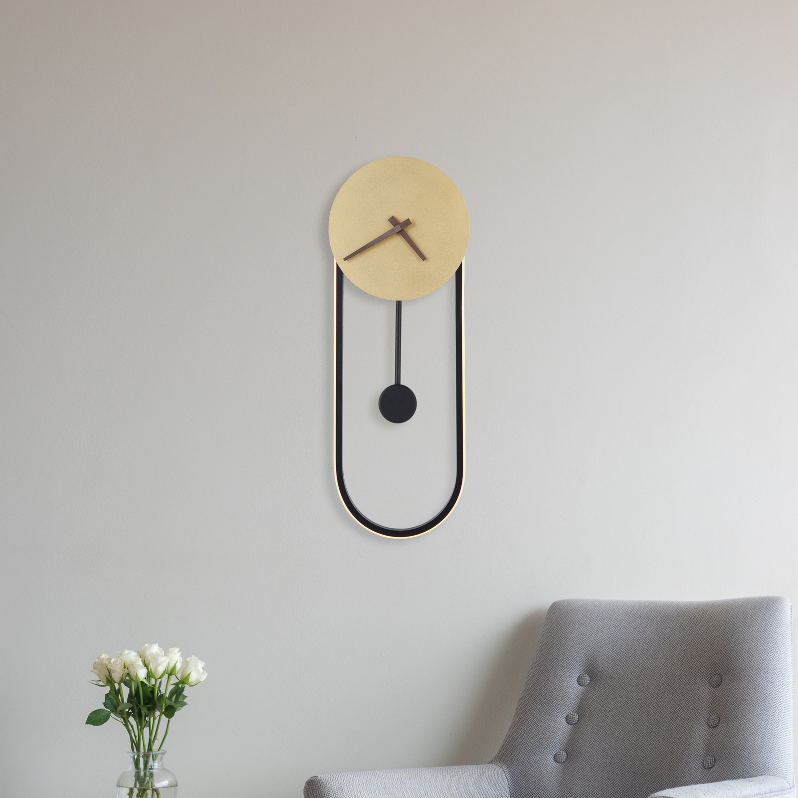 Sussy LED wall lamp with clock black/gold