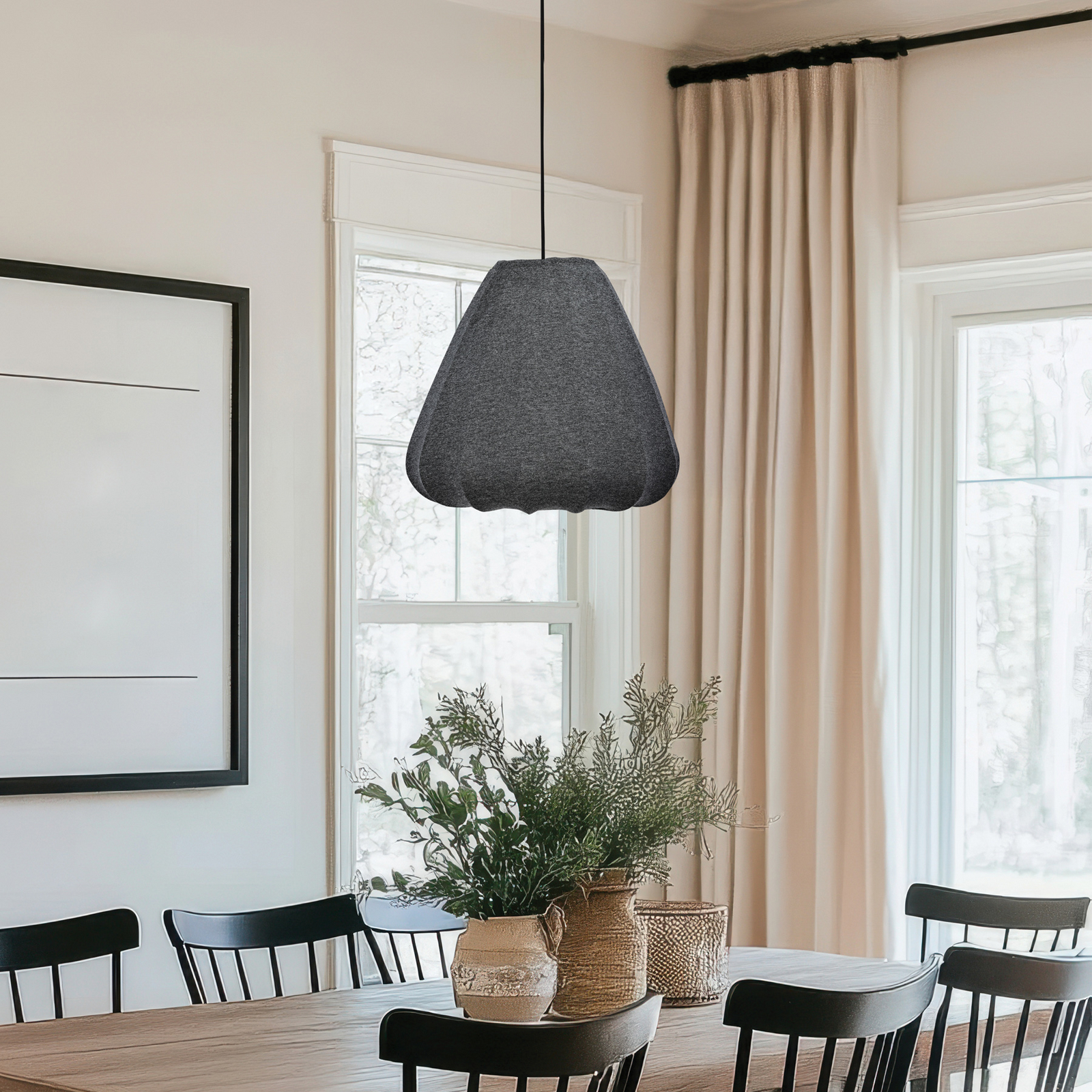 Candeeiro de suspensão Barlaston, Ø 35 cm, preto/cinzento, metal, tecido Candeeiro de suspensão Barlaston, Ø 35 cm, preto/cinzento, metal, tecido