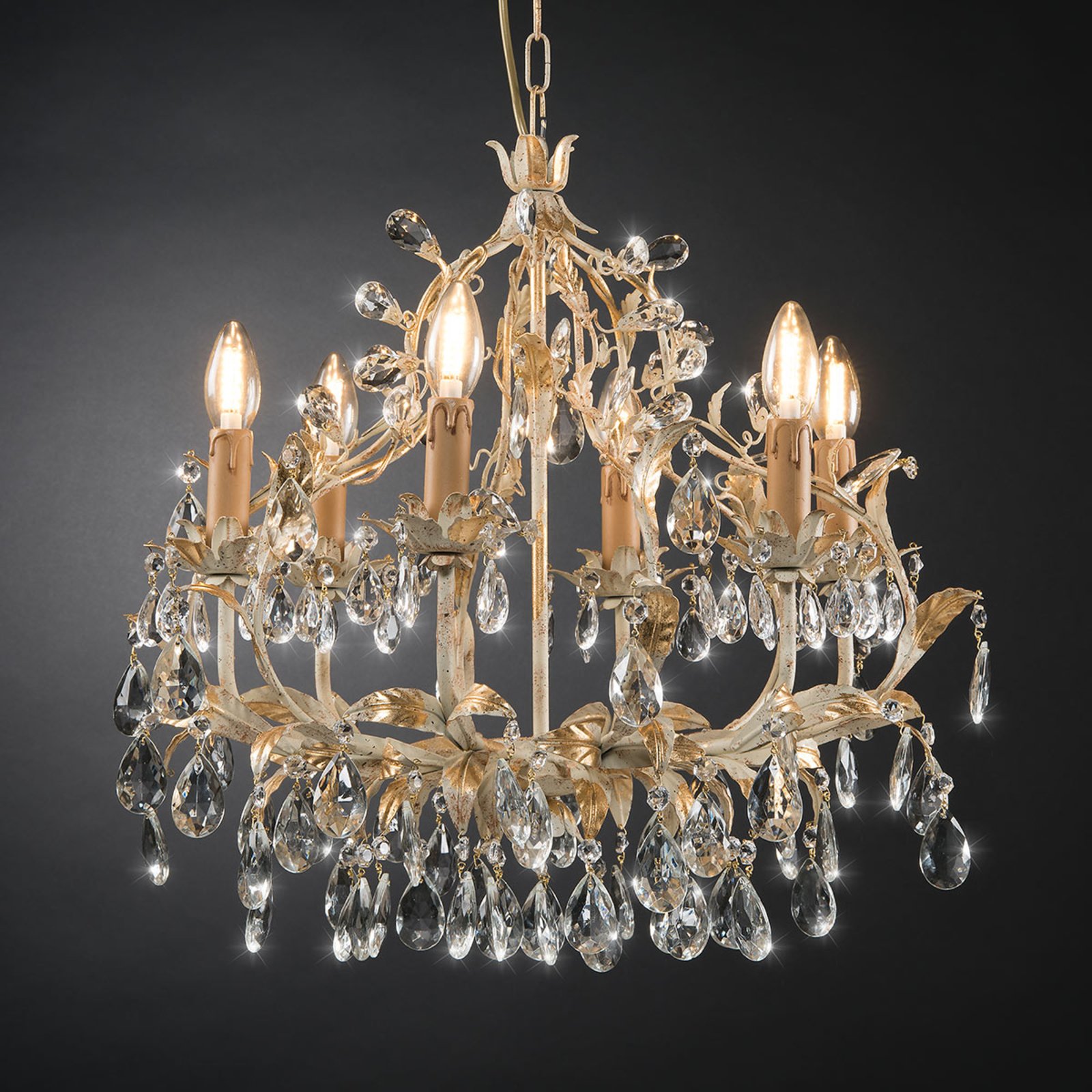 360/6 S chandelier, 6-bulb, glass hanging elements