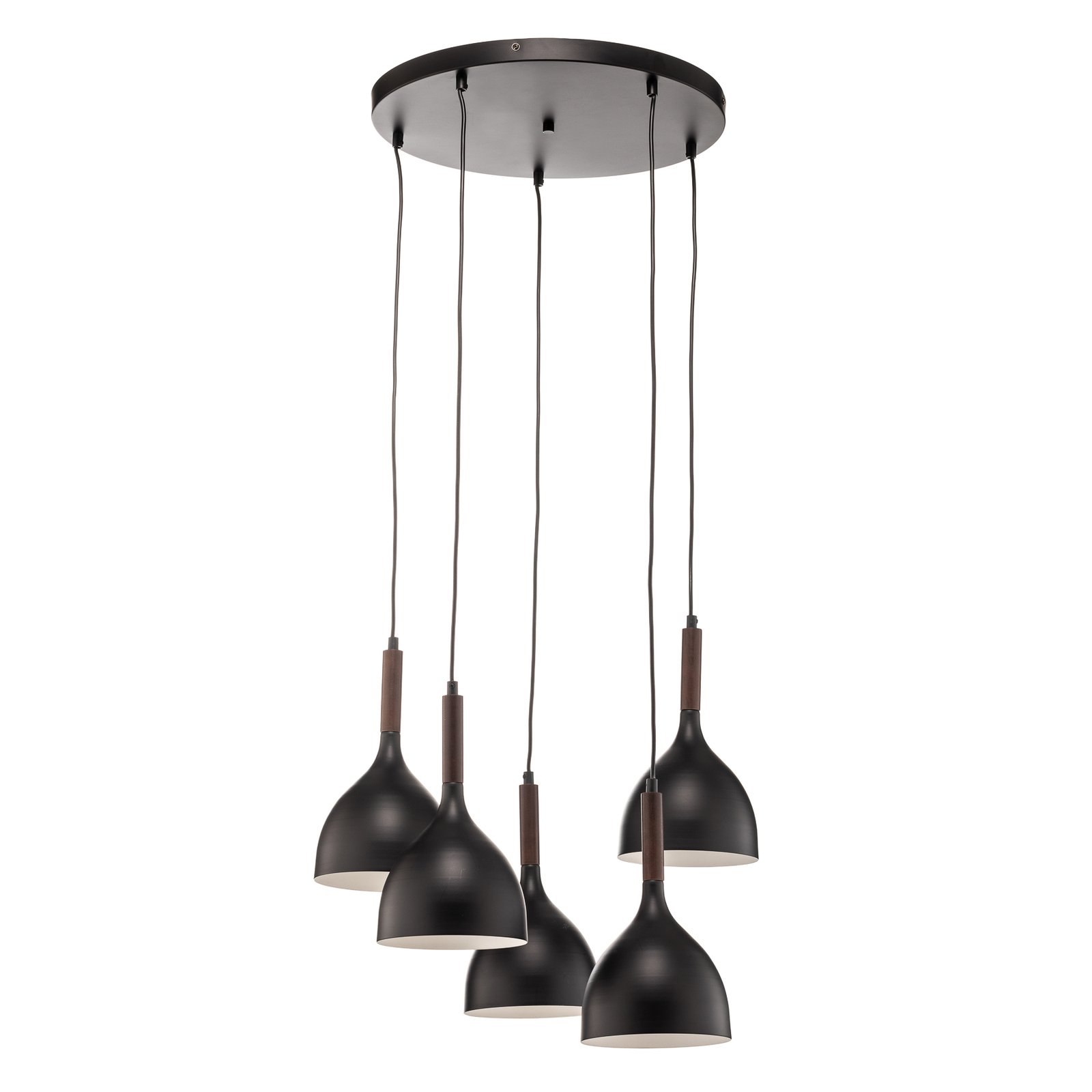 Hanglamp Noak 5-lamps rond zwart/hout natuur