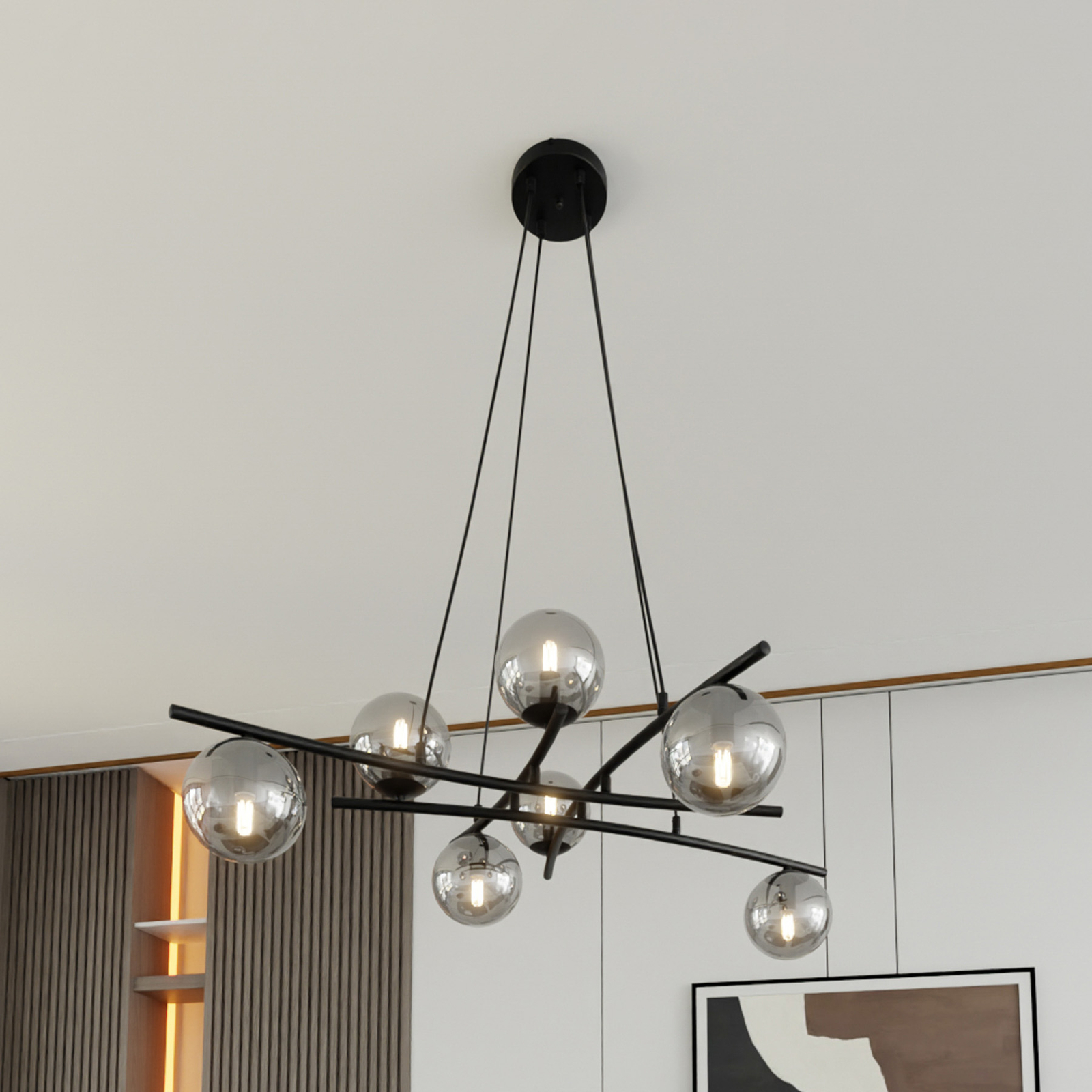 Glassy hanglamp, gekruist, 8-lamps, grafietglas