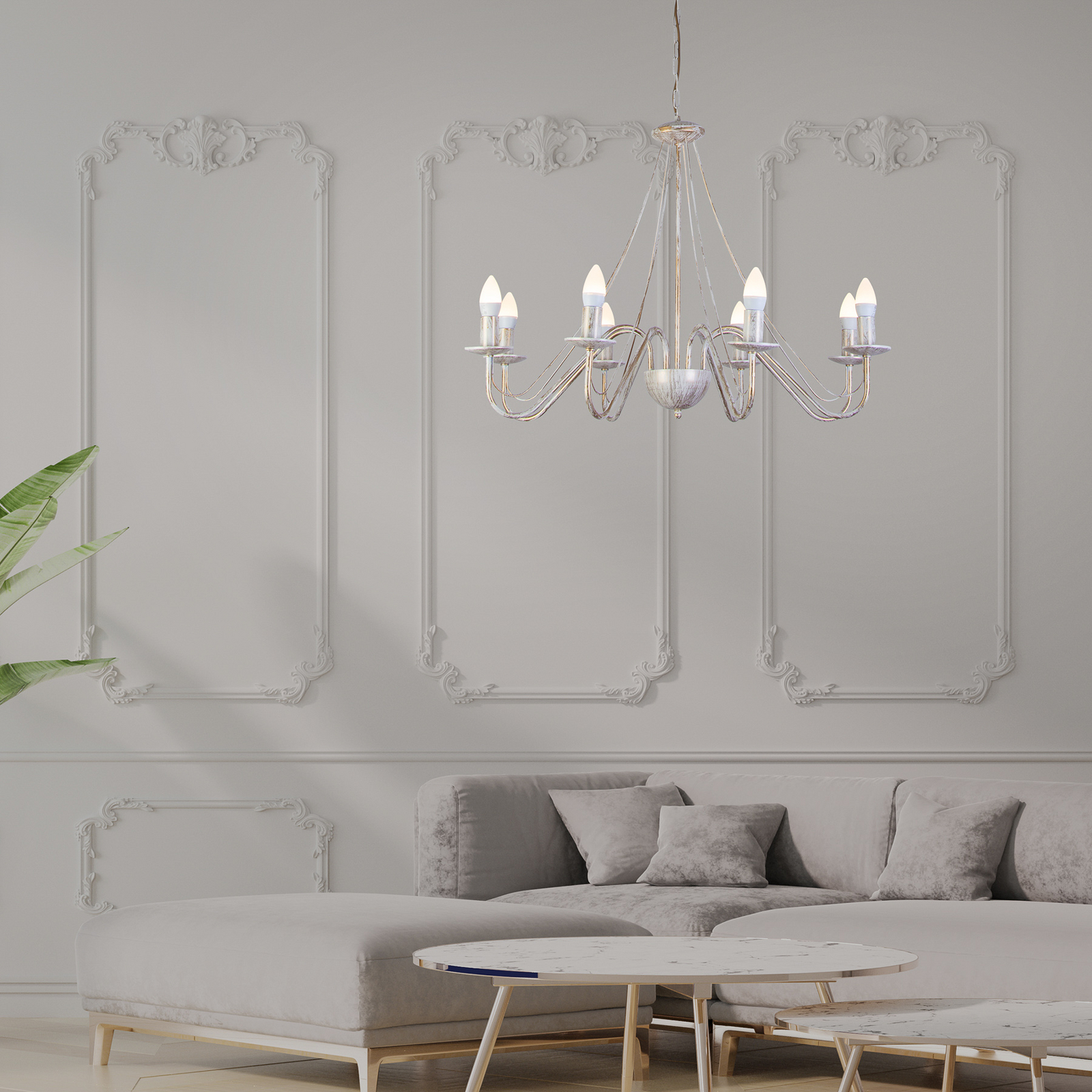 Lustre Malbo, or blanc, métal, à 8 lampes, E14