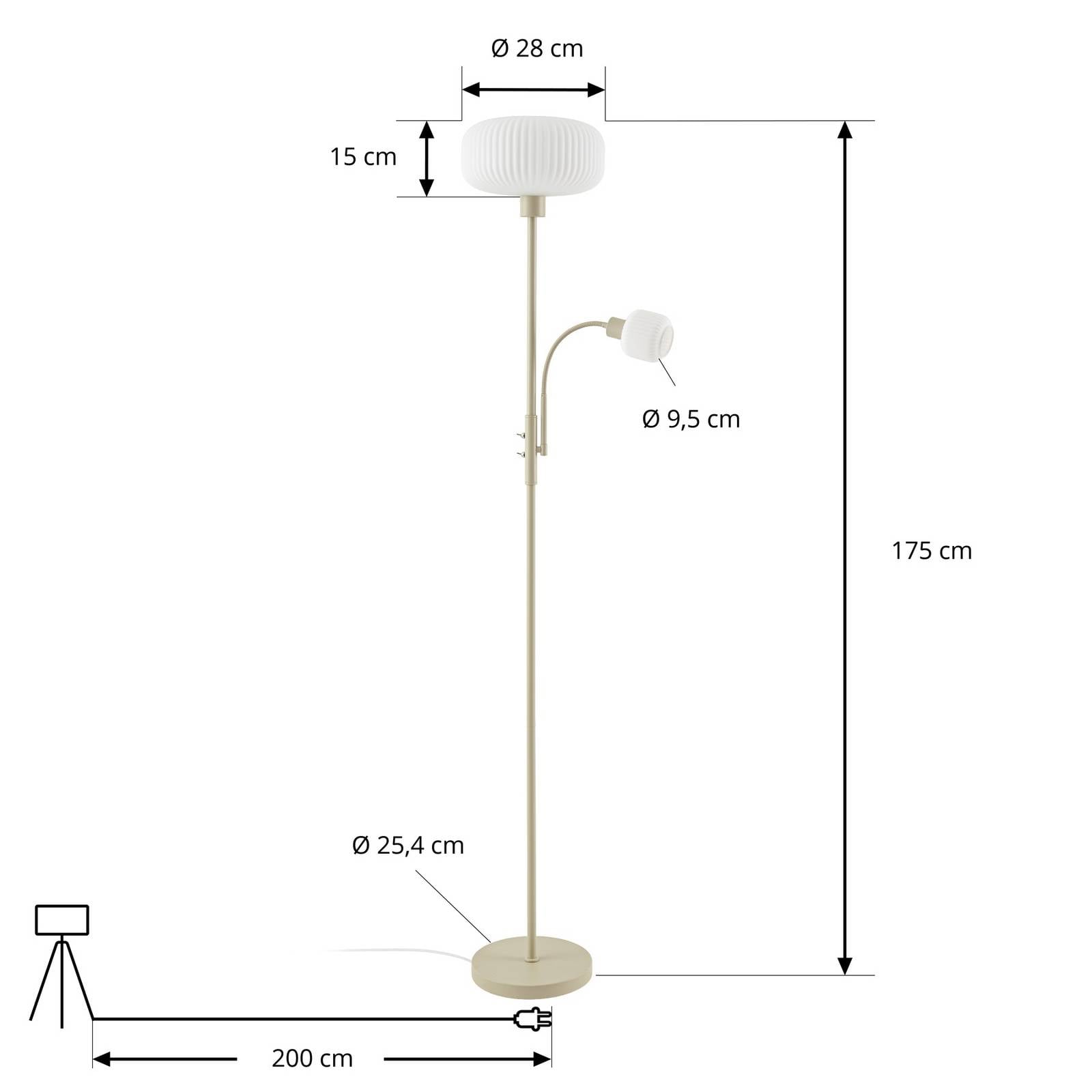 Lampa stojąca Lindby Ingrid, beżowo-biała, 175 cm, lampka do czytania