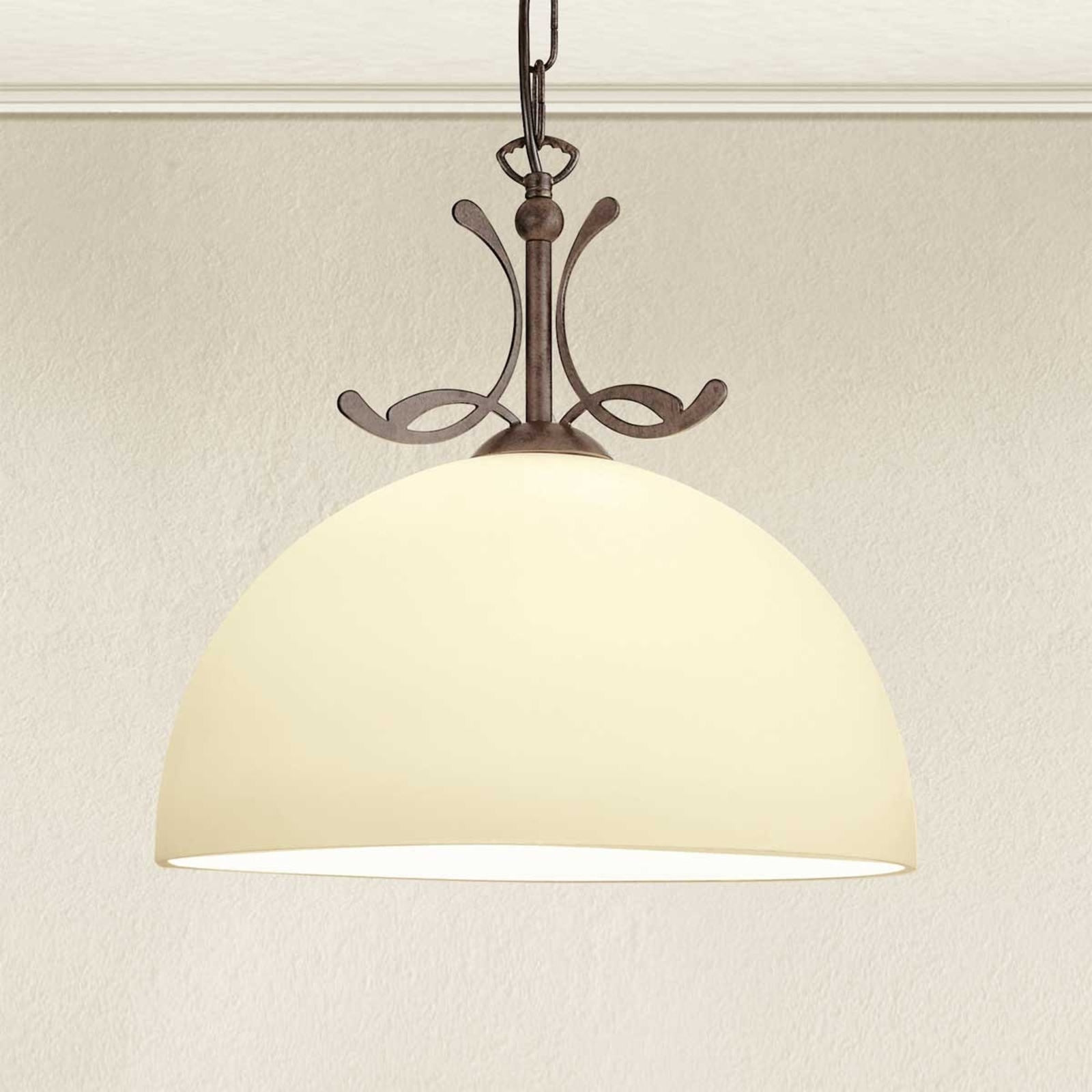 Lam Country-house hanging light Lorenzo, for Living / Dining Room, metal, glass, E27, 100 W, energy efficiency: A++