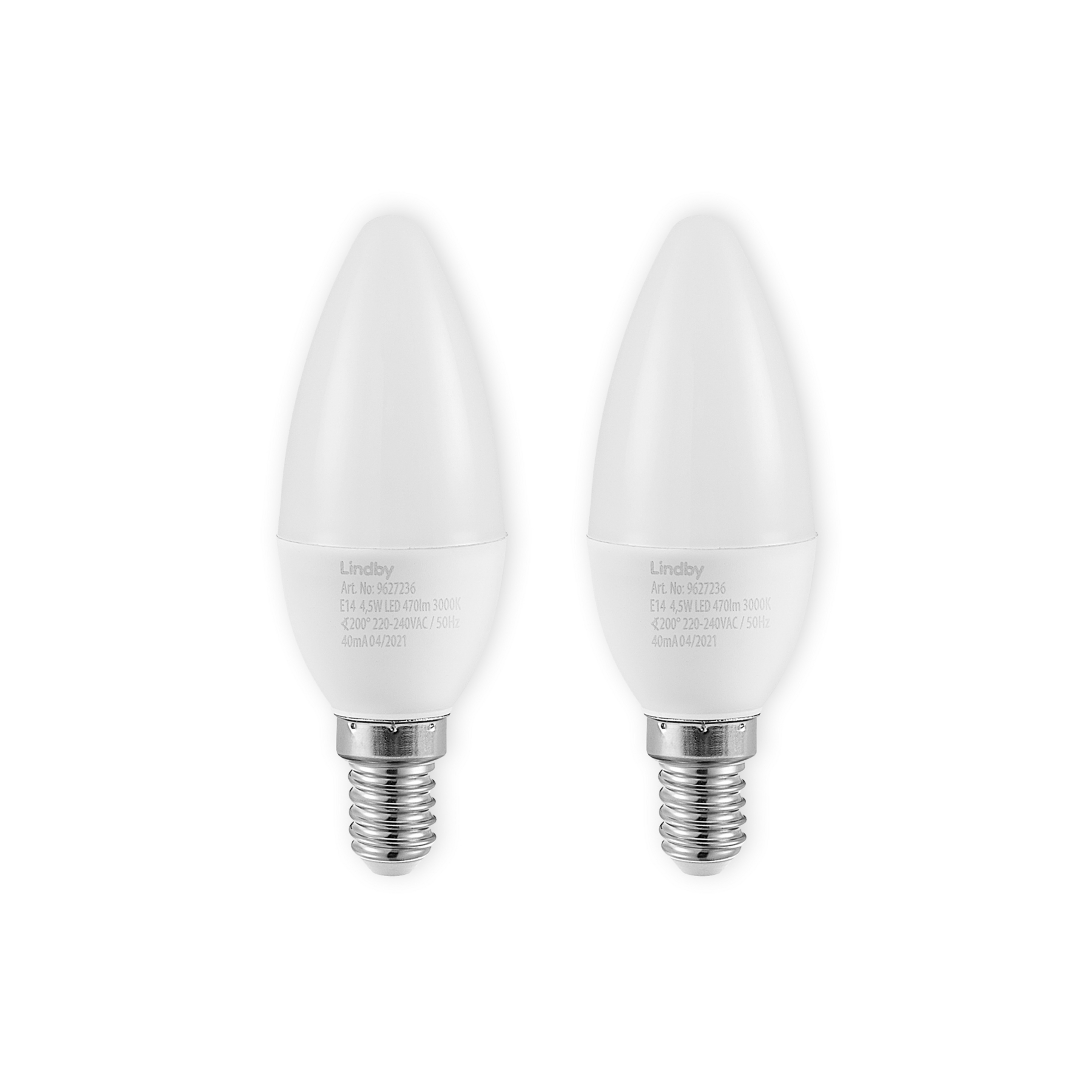Lindby LED candle bulb, E14, C35, 4.5W, opal, 3000K, set of 2