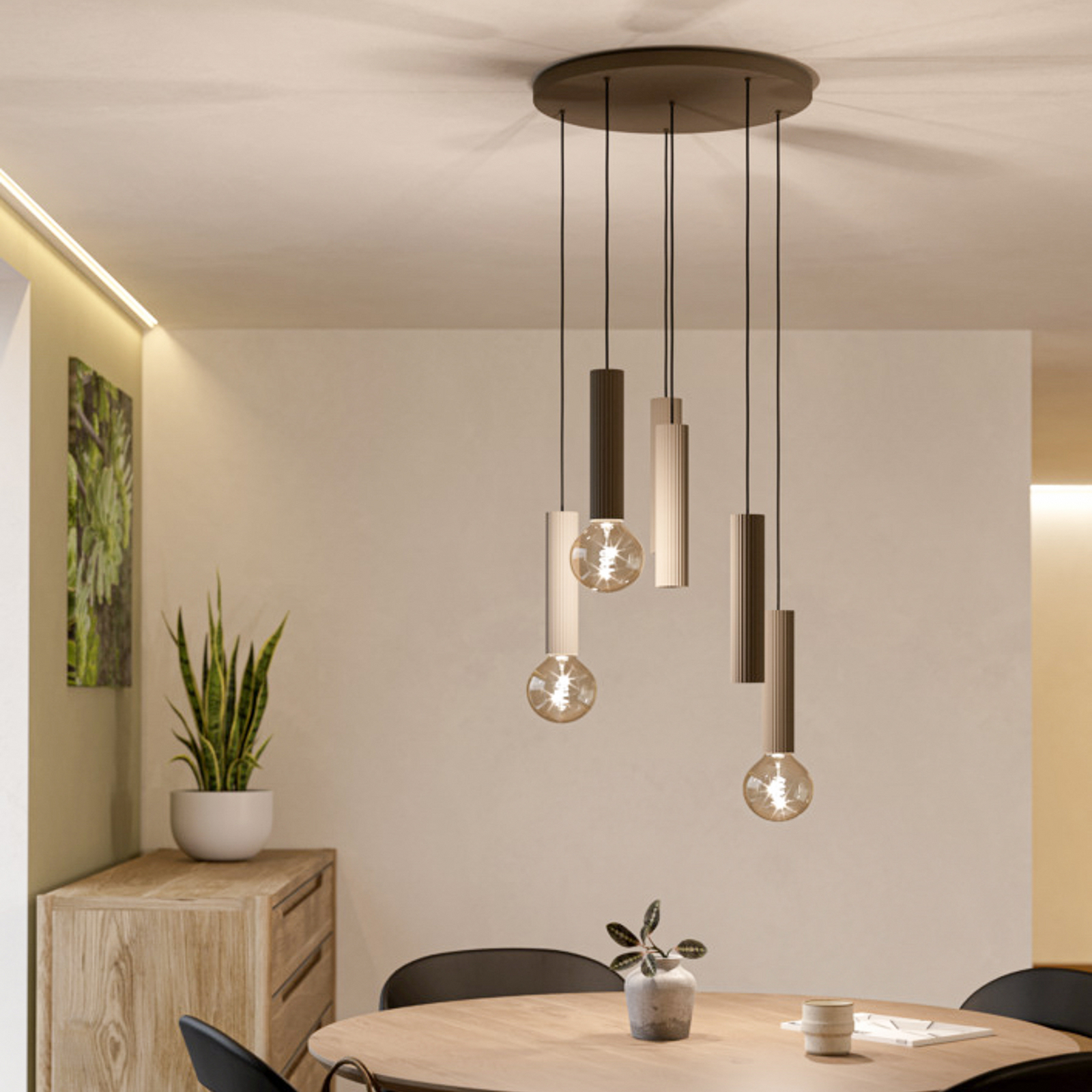EGLO hanglamp FARIOLO, beige, Ø 48 cm, 6-lamps, metaal