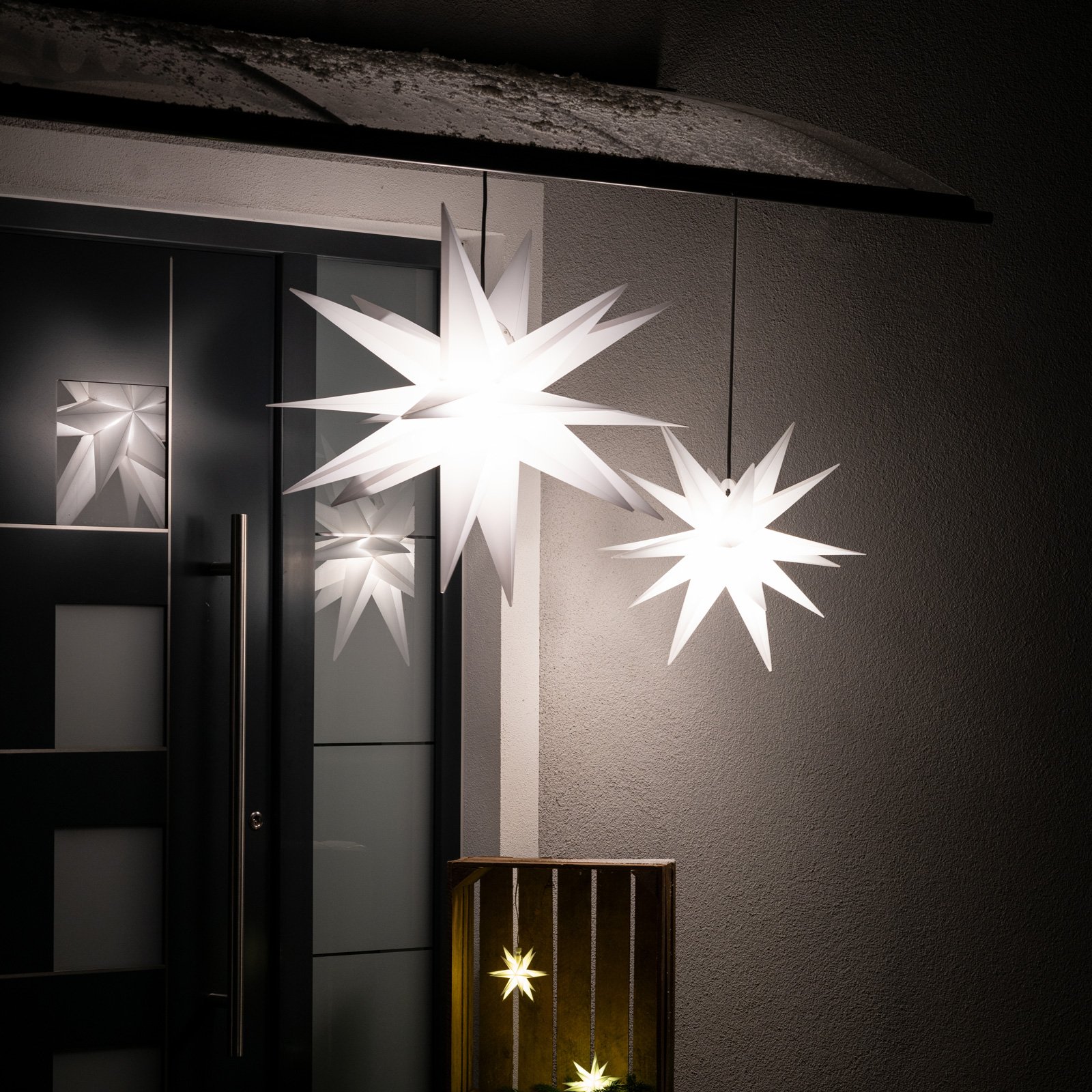 Estrela decorativa LED, 18 pontas, Ø 25 cm, branco