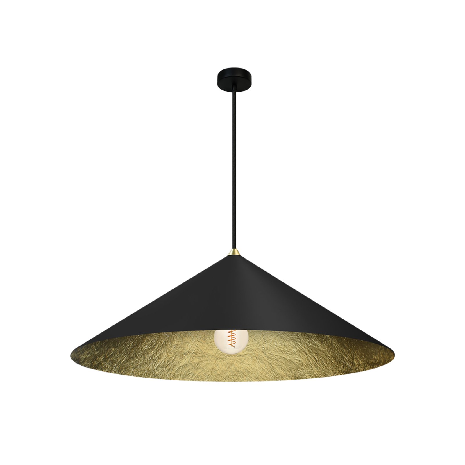 Lámpara colgante Fuji, fibra compuesta, color negro/oro, Ø 70 cm