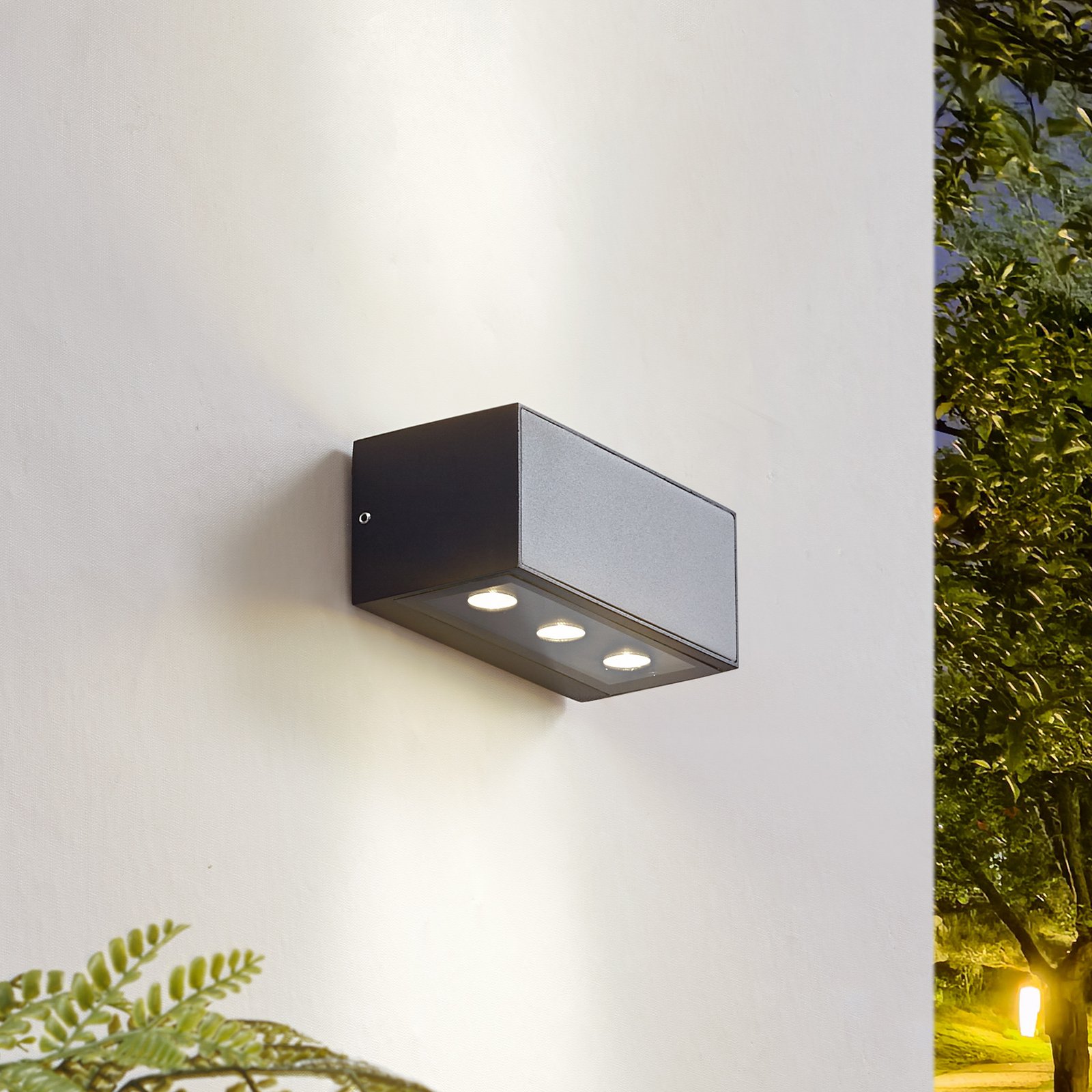 Lucande LED outdoor wall light Selim, length 15.3 cm, black