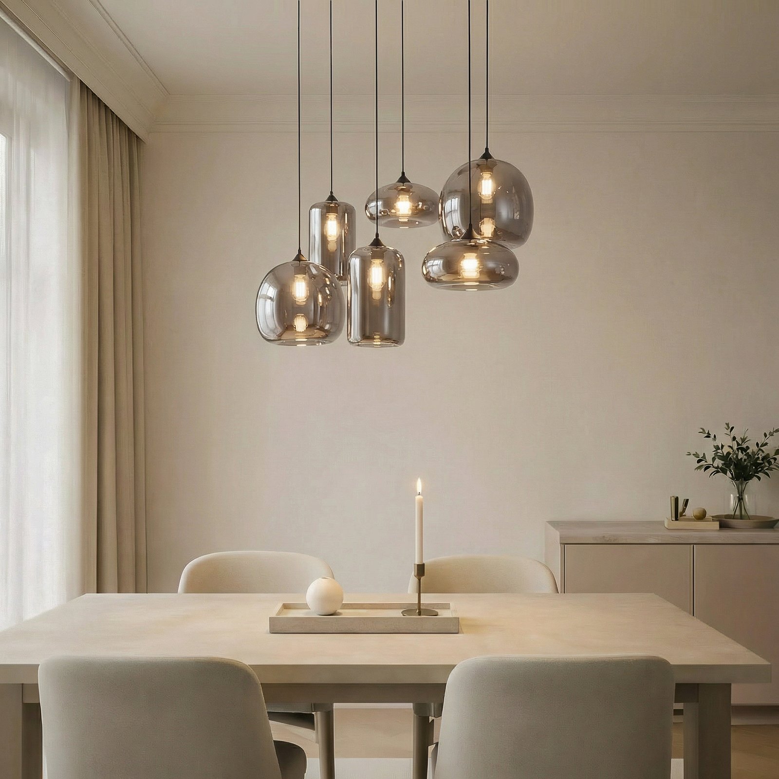 Marla pendant light, 6-bulb, glass, smoke grey - Lindby Marla pendant light, 6-bulb, glass, smoke grey - Lindby