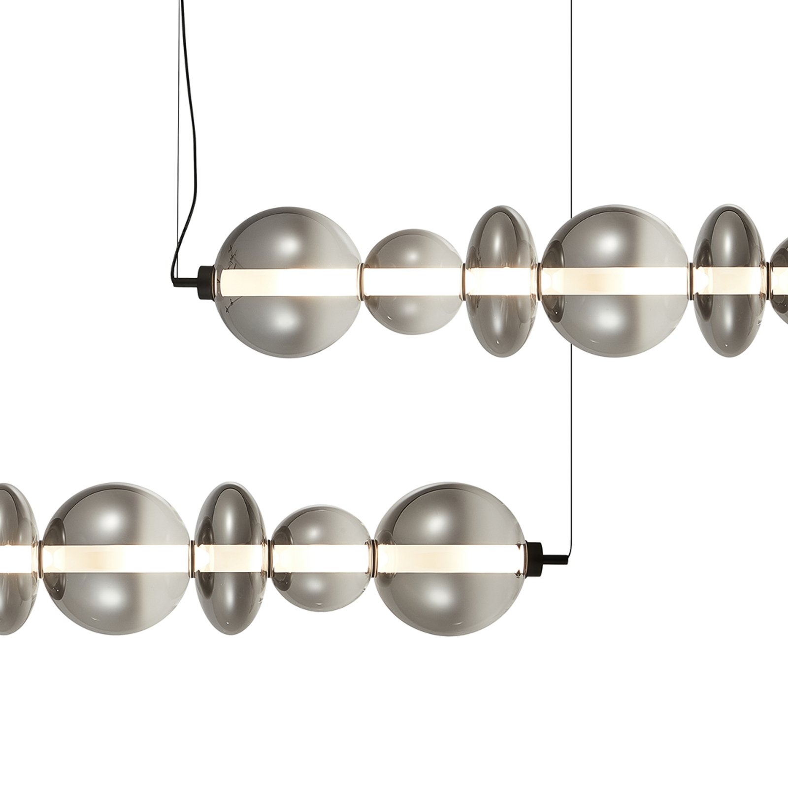 LED pendant light Daphne, grey-transparent glass, length 118 cm