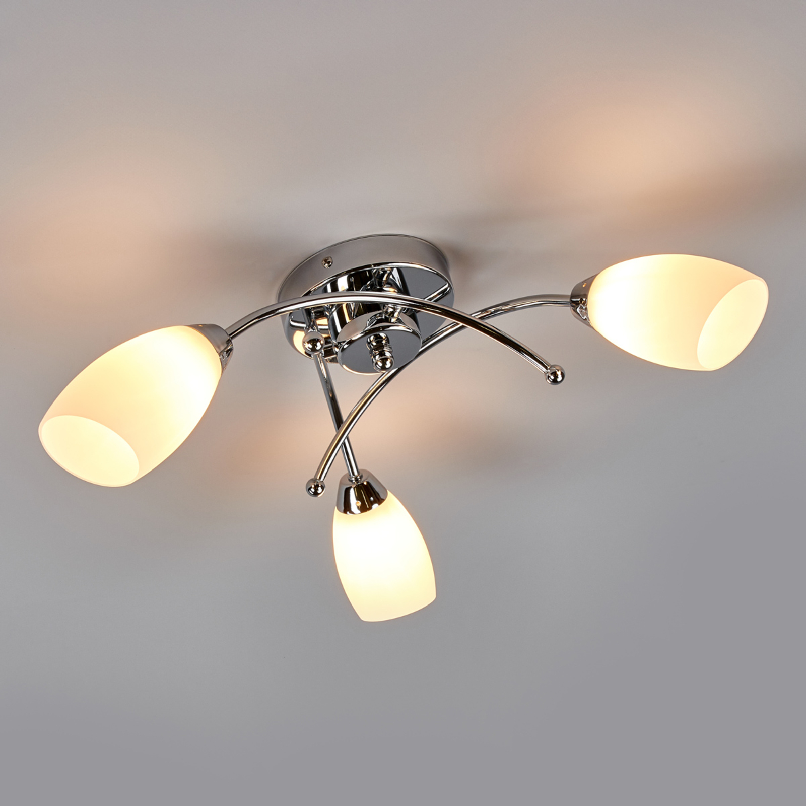 Preciosa lámpara de techo ÓPERA, 3 bombillas cromo