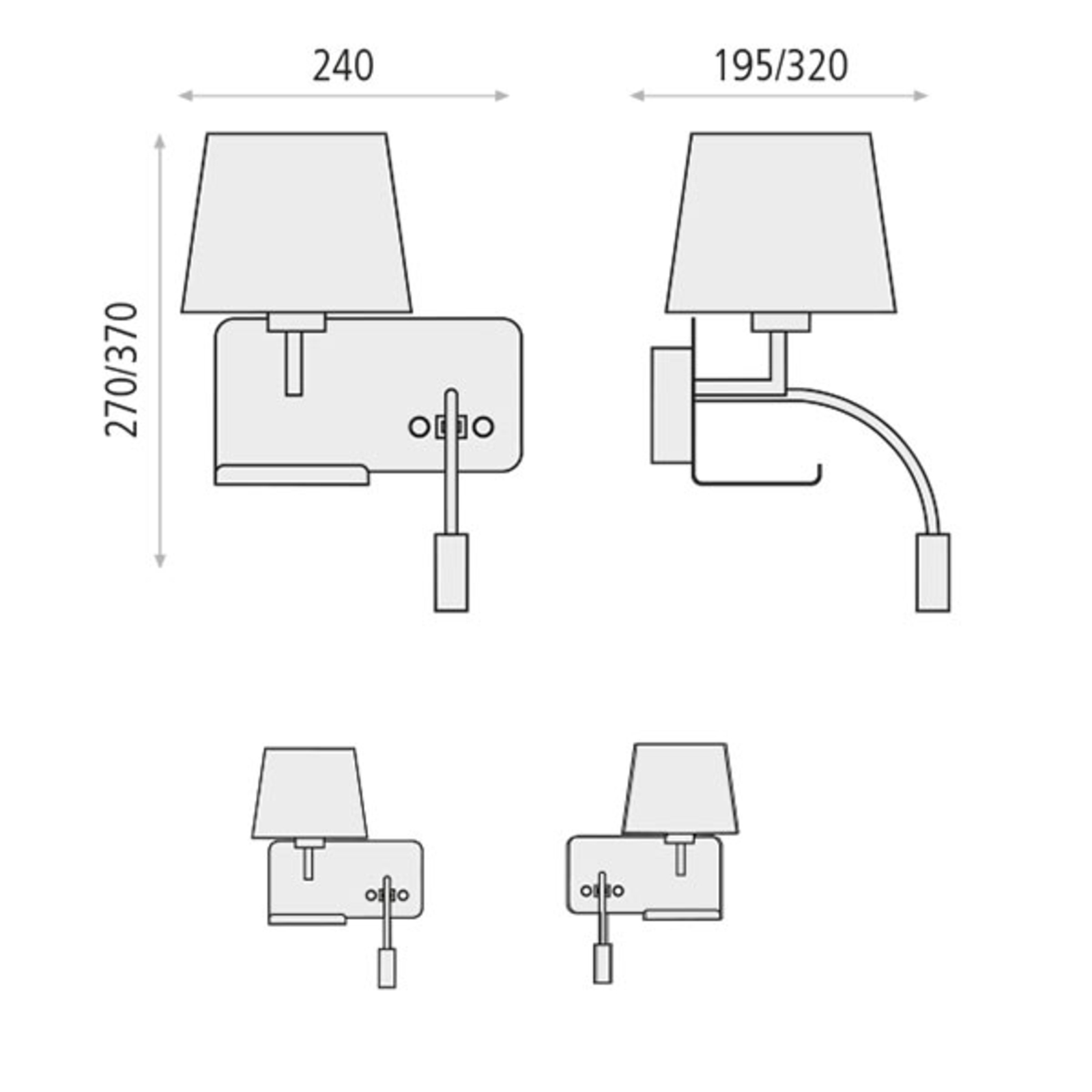 ACB ILUMINACIÓN Hold wall lamp right, reading arm and USB port, for Bedroom, metal, cotton, E27, 20 W, energy efficiency: A++, W: 24 cm, H: 27 cm