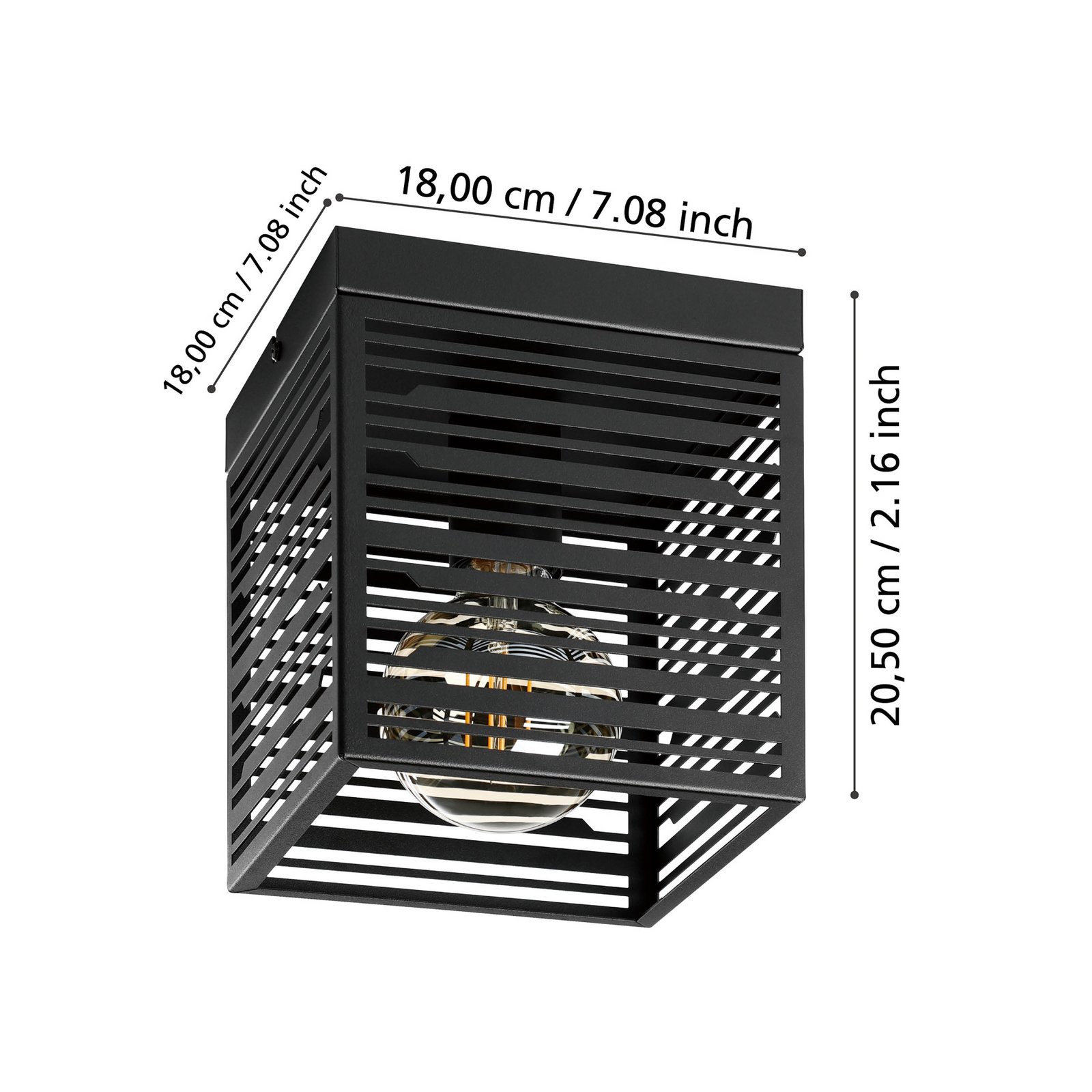 Lámpara de techo Piedritas, pantalla cuadrada negra