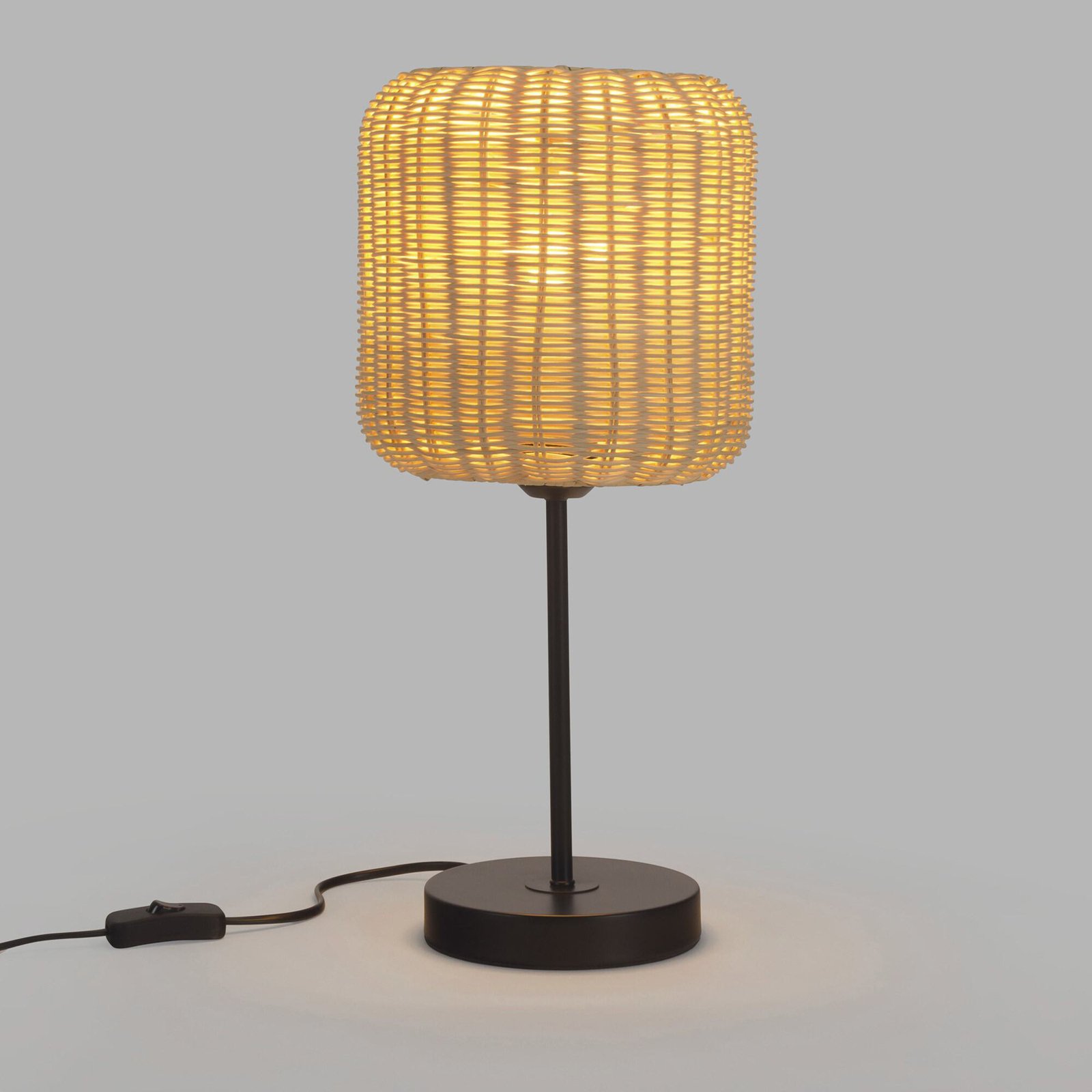 Stolní lampa Forlight Cortic, světle hnědá, ratan, výška 41,5 cm