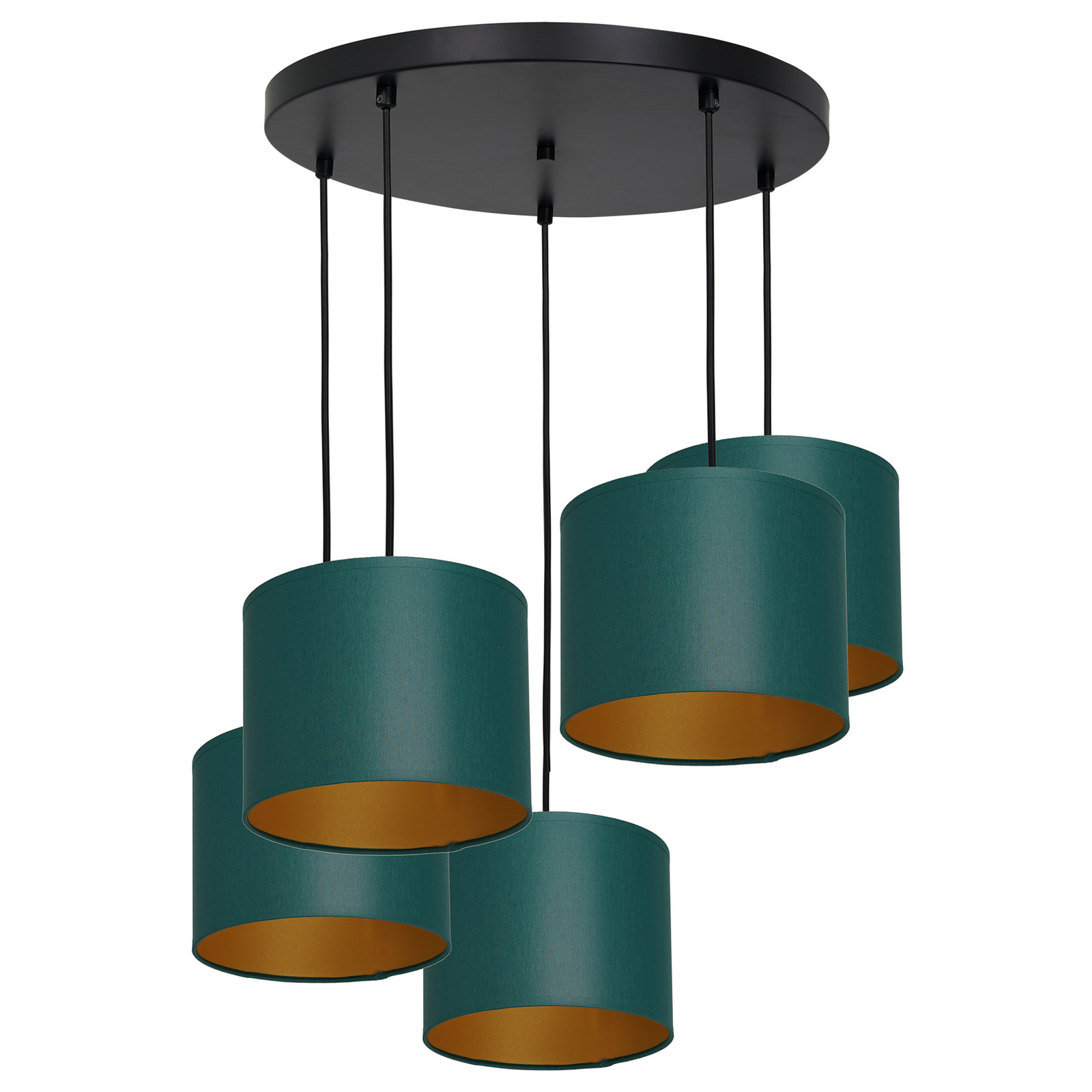 Soho hængelampe, cylinder, rund, 5 lk, grøn/guld