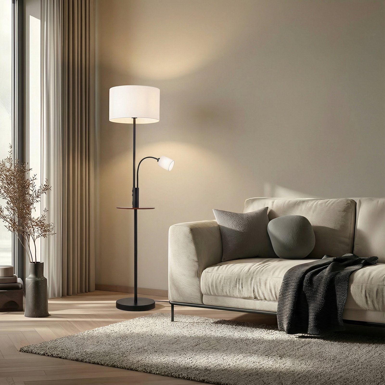 Aovan Floor Lamp USB Black - Lindby