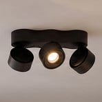 Arcchio LED plafondlamp Rotari, lenzen, 3-lamps, zwart