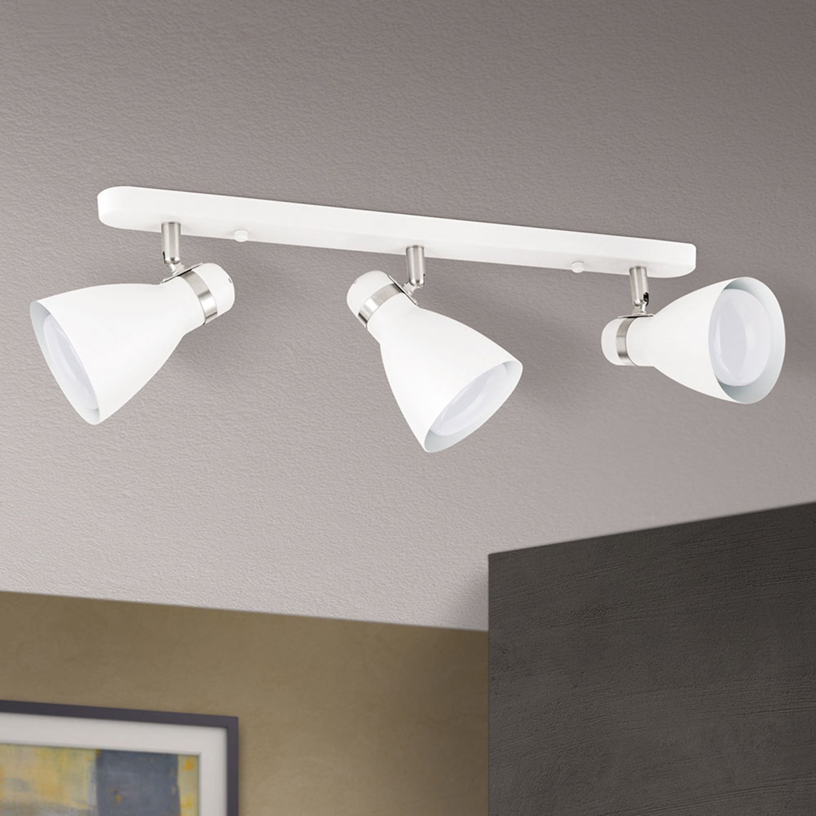 School ceiling spotlight, three-bulb, white