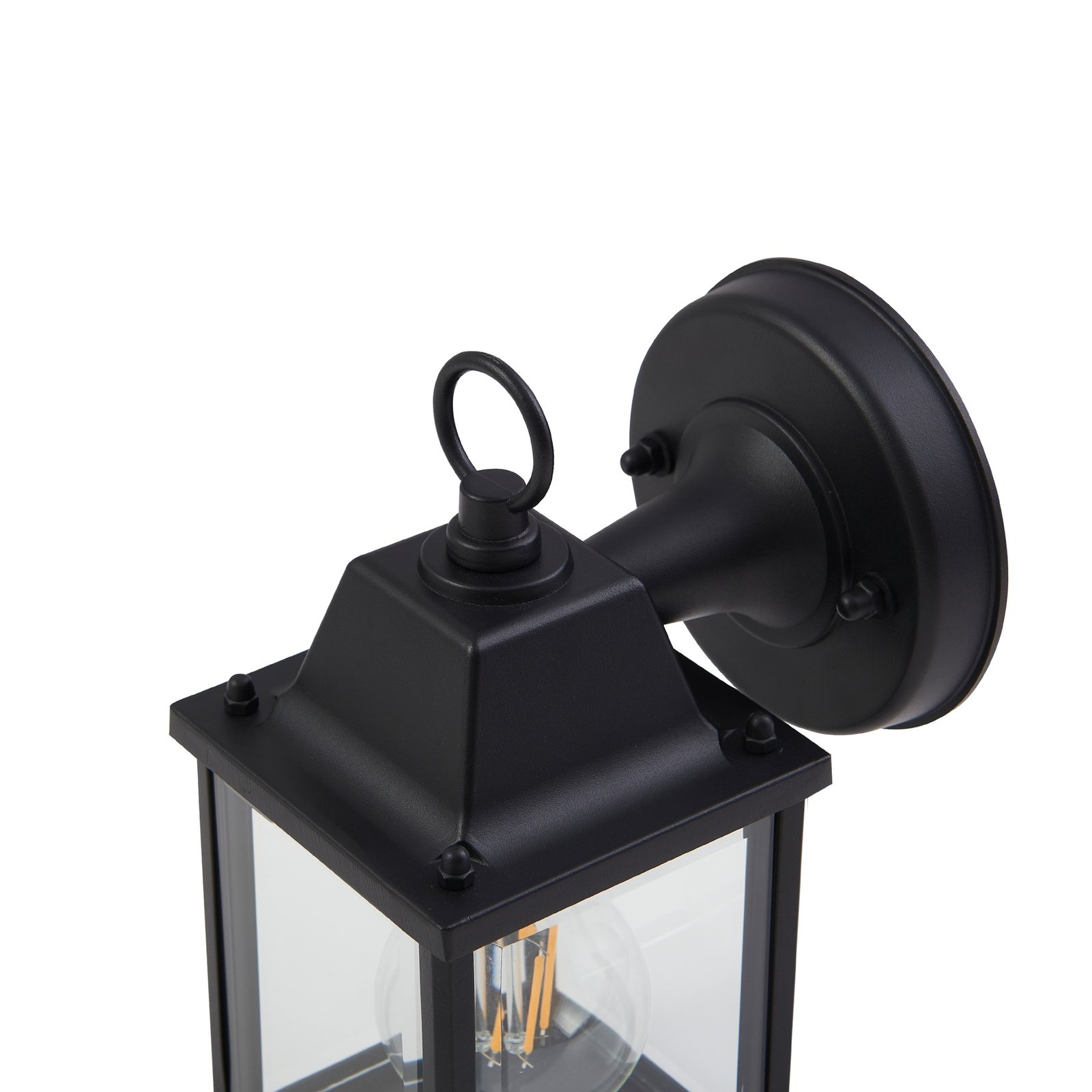 Lindby buitenwandlamp Rurik, zwart, glas, aluminium, E27