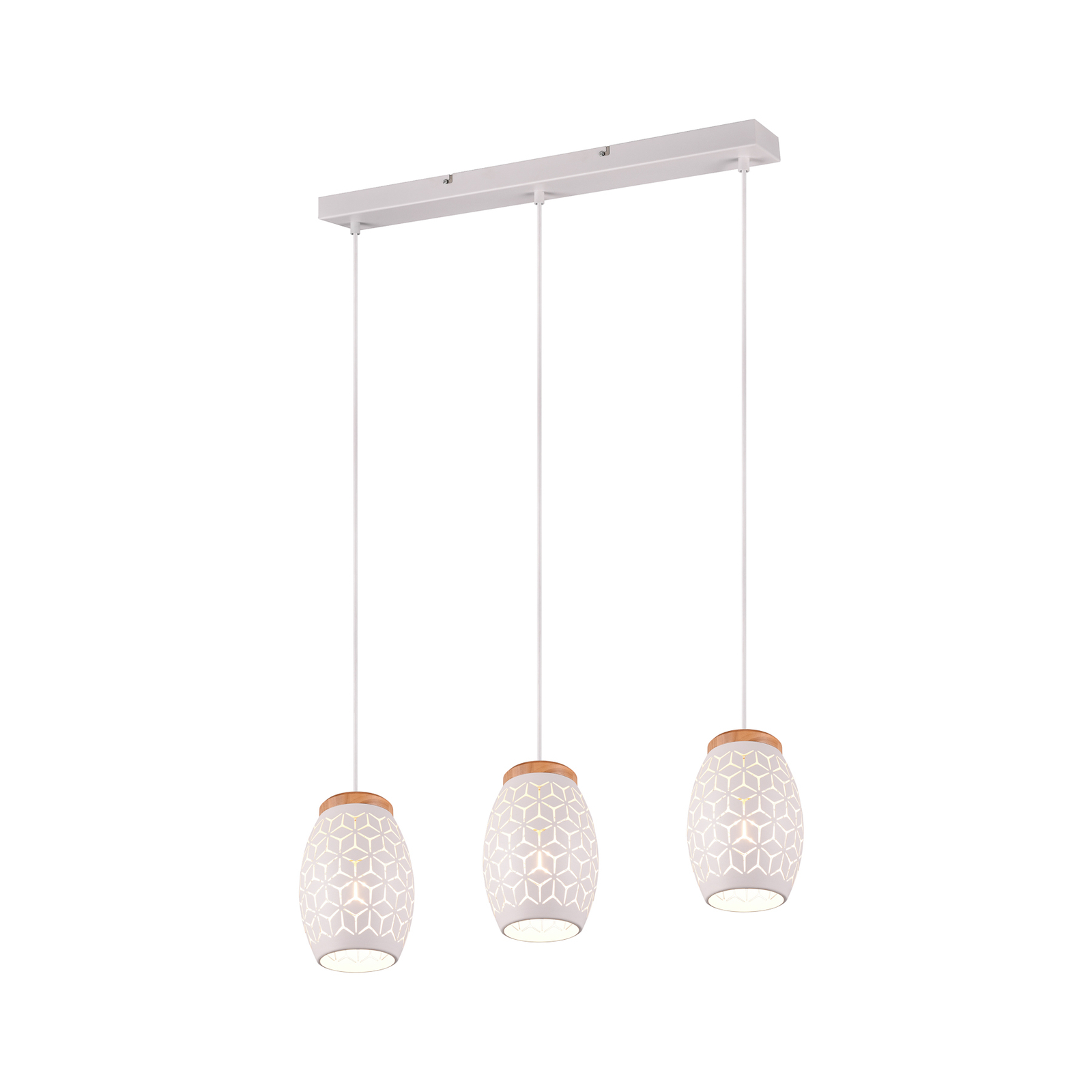 Hanglamp Bidar, lengte 71 cm, wit mat, 3-lamps, metaal