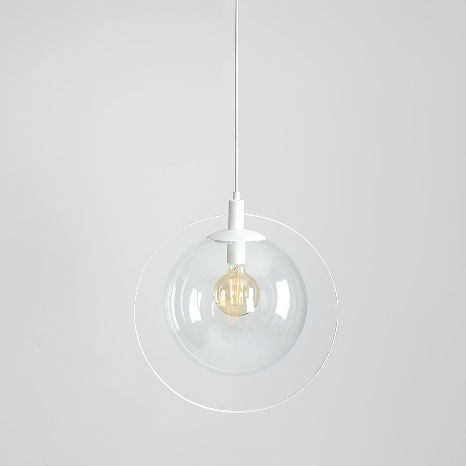 Suspension Aura, blanc, métal, verre, transparent, E27