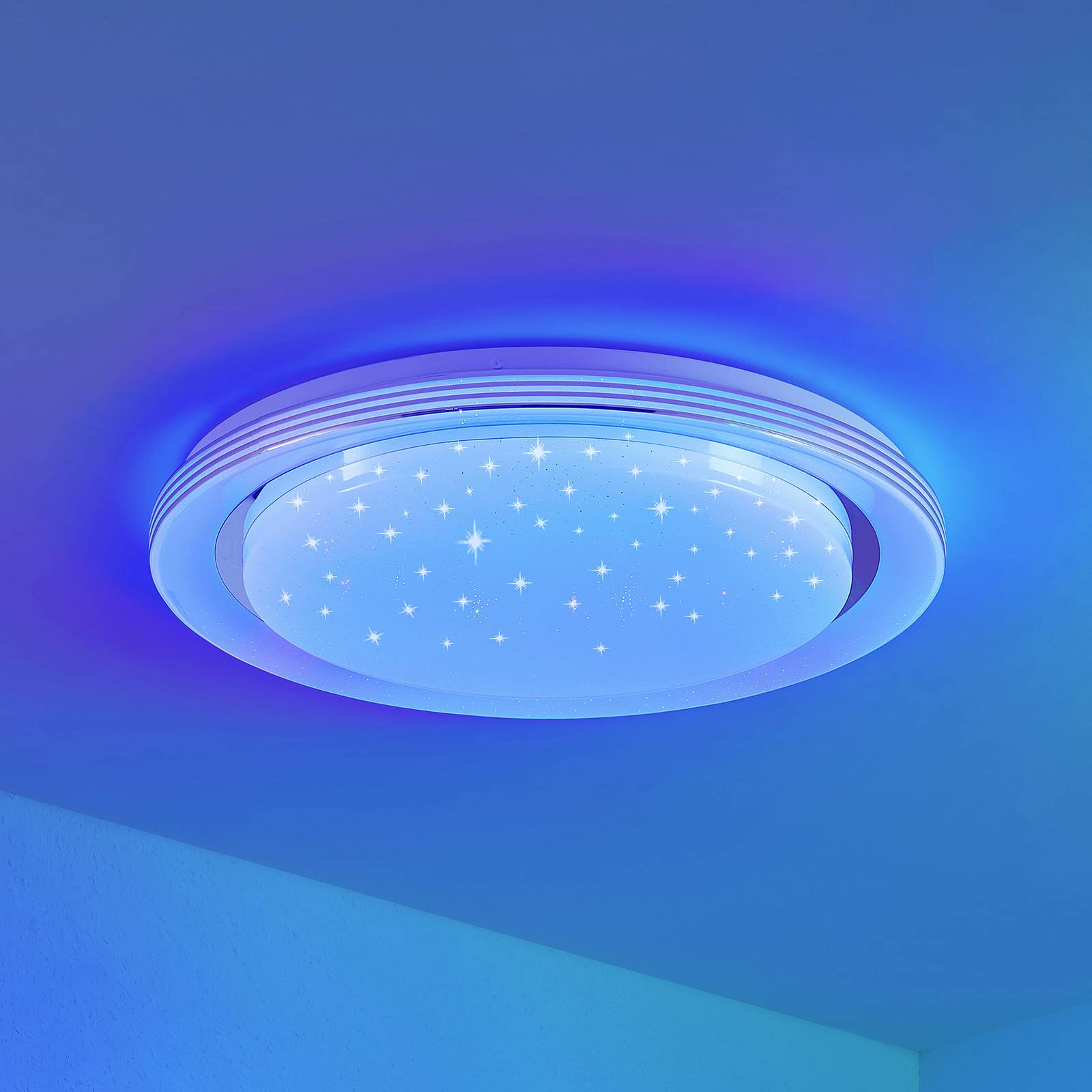 Lindby Mizuni LED-taklampe, RGBW, CCT, 48 cm hvit, opal metall, plast