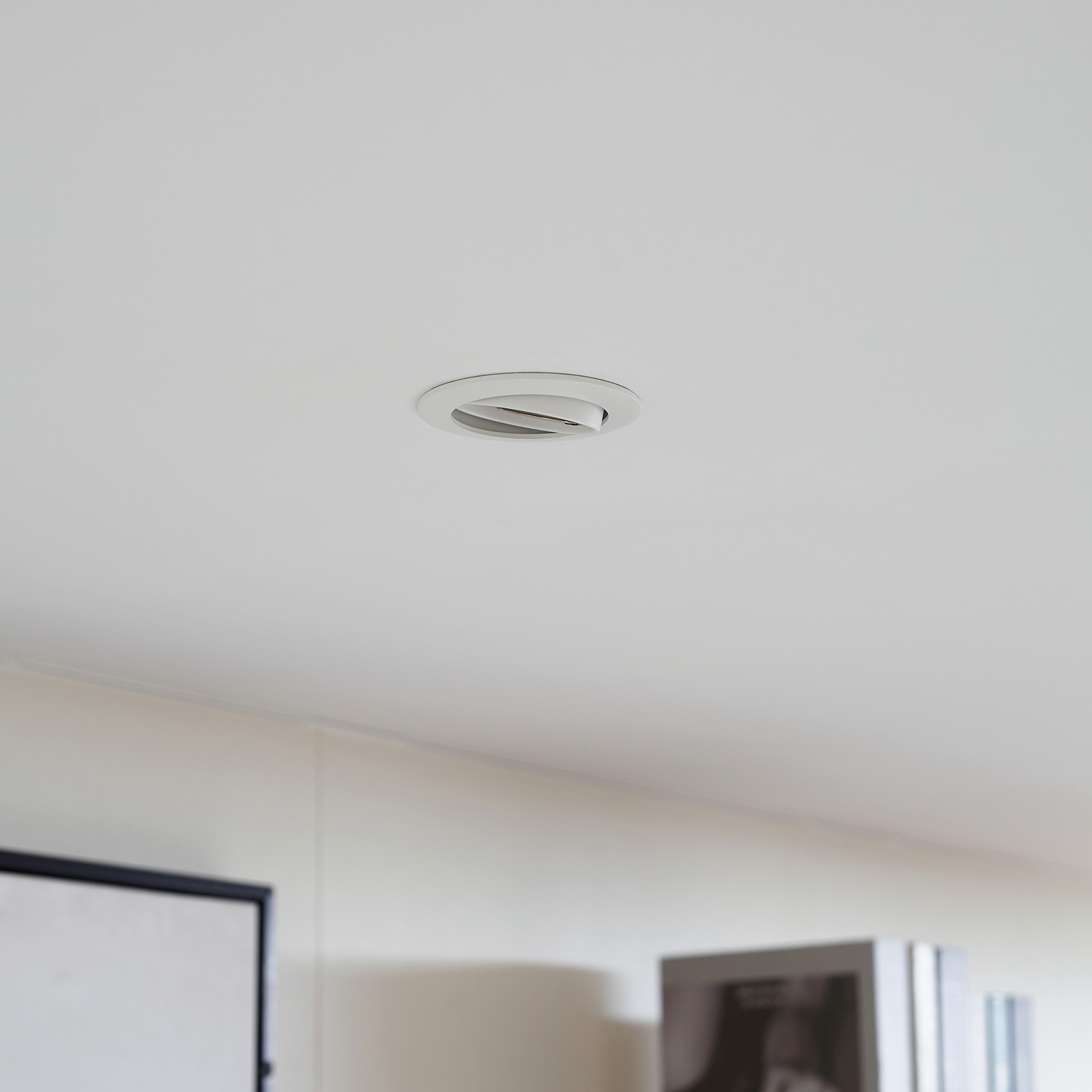 PRIOS Plafoniera a incasso Fibur, bianca, zinco, Ø 8,2 cm, set da 3