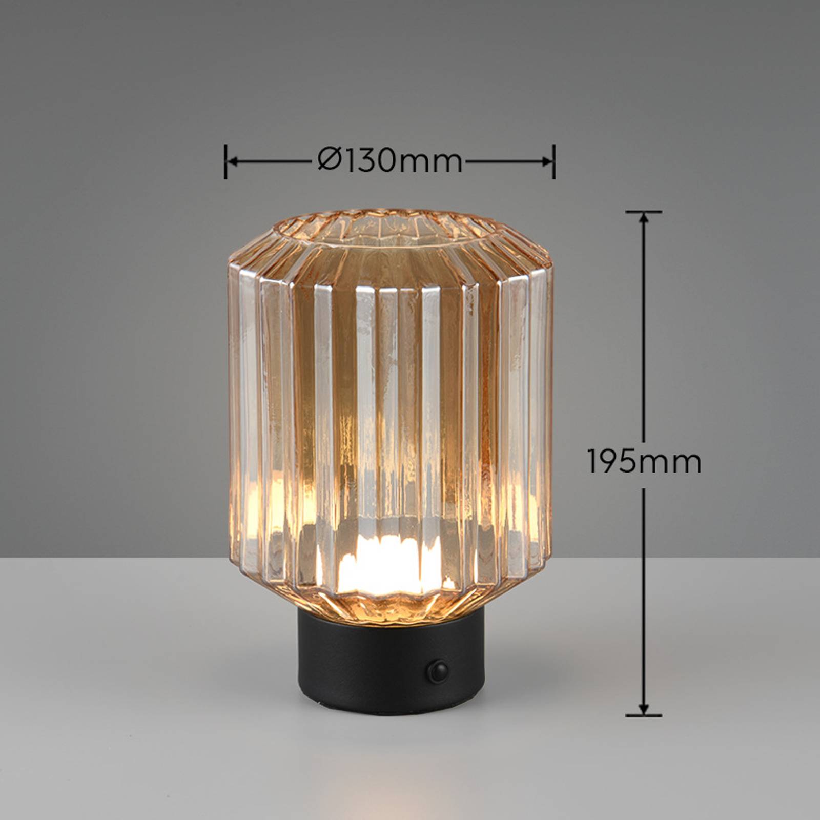 Lord LED oppladbar bordlampe svart/amber høyde 19,5 cm glass