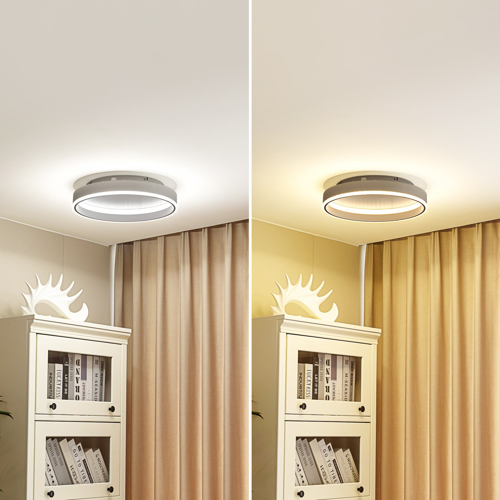 Lindby Smart LED ceiling lamp Yasmen, white, metal, CCT, Tuya