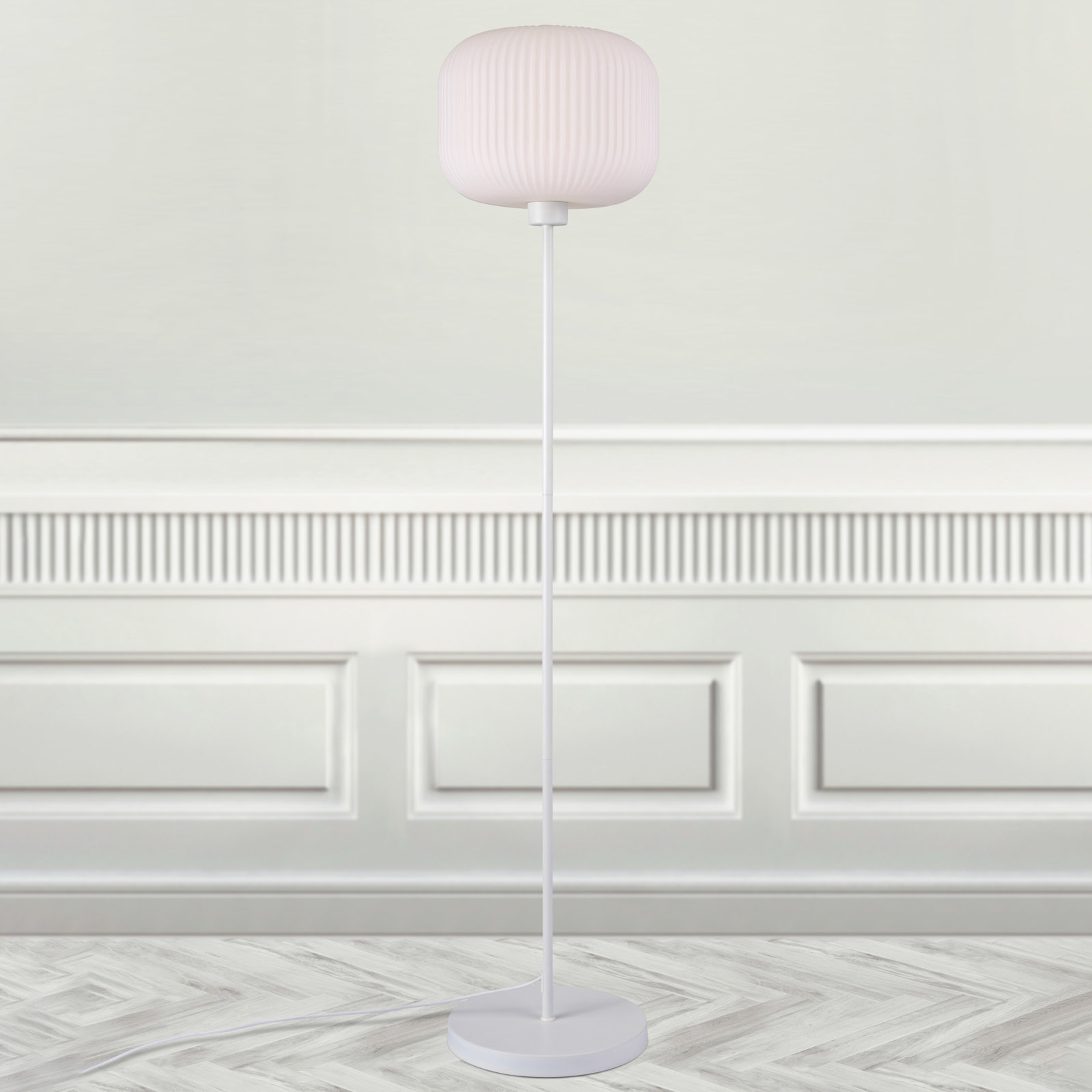 Milford floor lamp with white glass lampshade