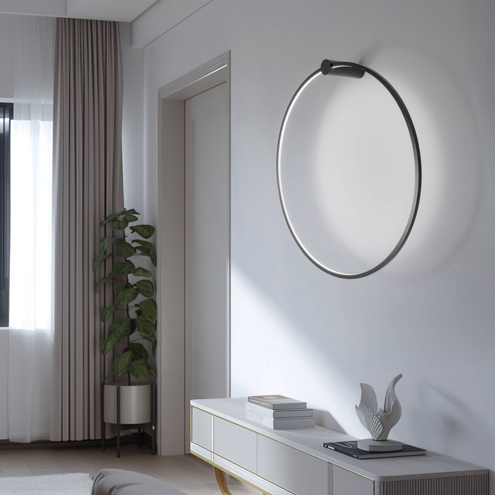 LED-Wandleuchte Saturno, schwarz, Ø 80 cm, Metall, 4.000 K günstig online kaufen