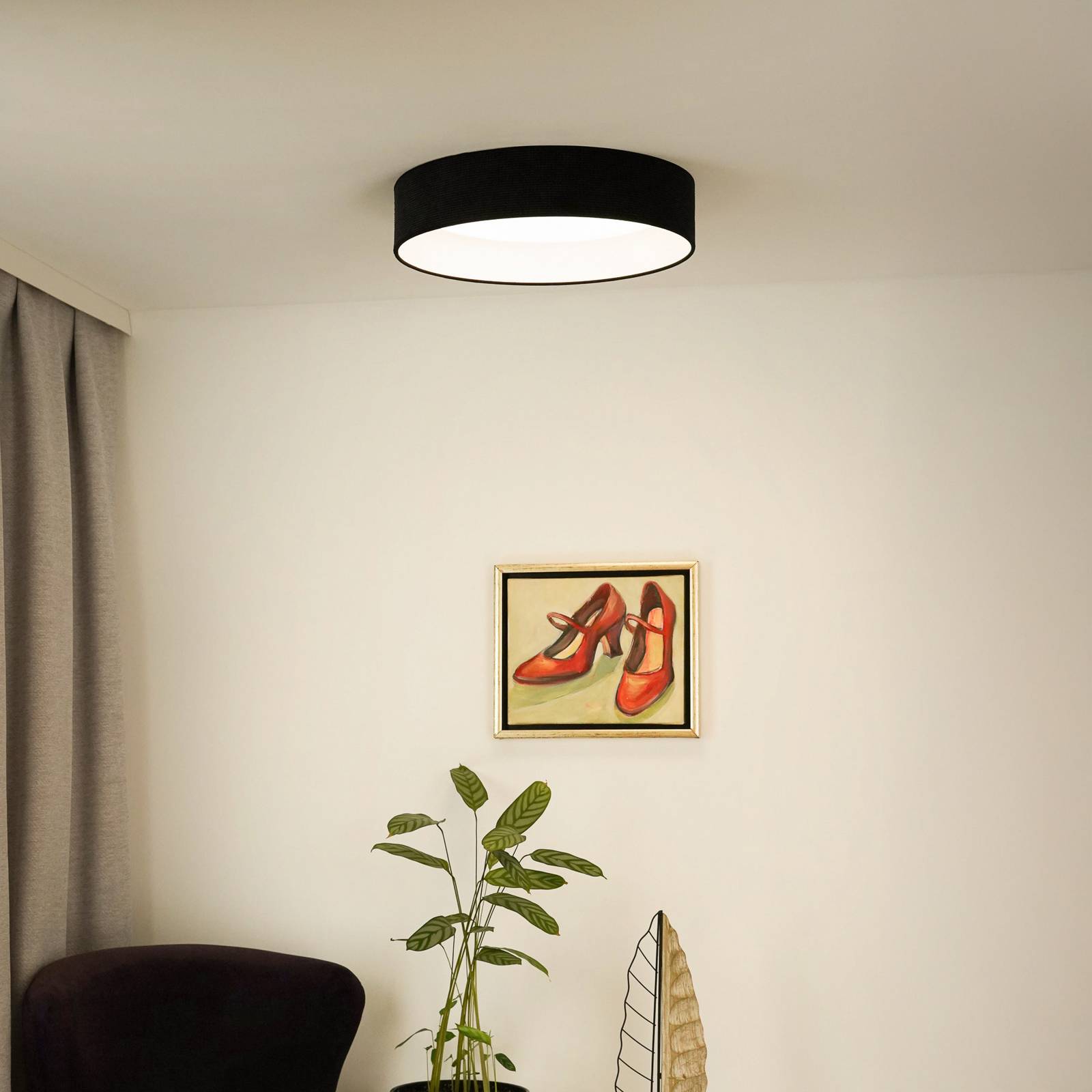 LED-Deckenleuchte Plafond, schwarz, Stoff, Ø 45 cm, 3-step günstig online kaufen