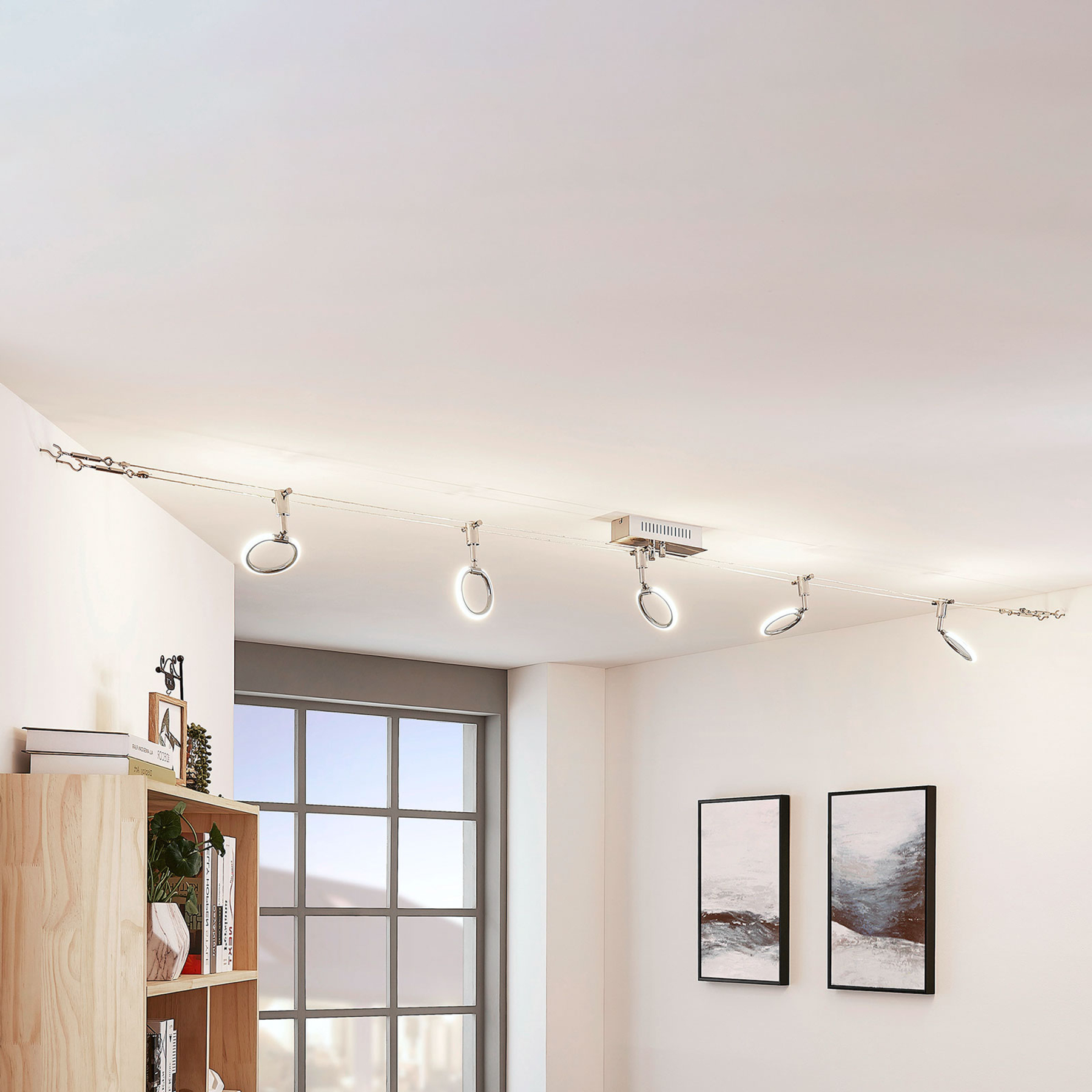 Lindby Ratka LED cable lighting system, five-bulb, for Living / Dining Room, metal, silicone, 2.2 W, energy efficiency: A+, L: 500 cm, W: 11 cm, H: 26 cm