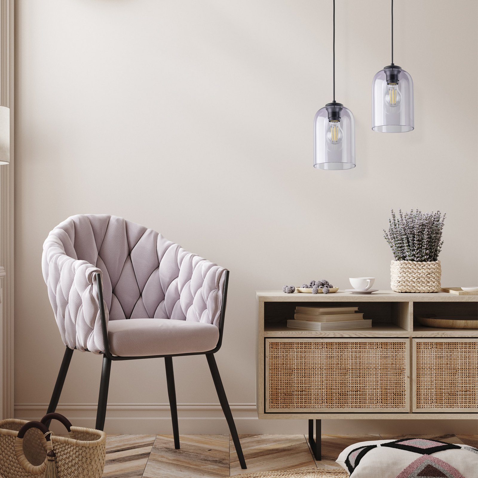 Lampa wisząca Molly, fioletowa, Ø 14 cm, metal/szkło