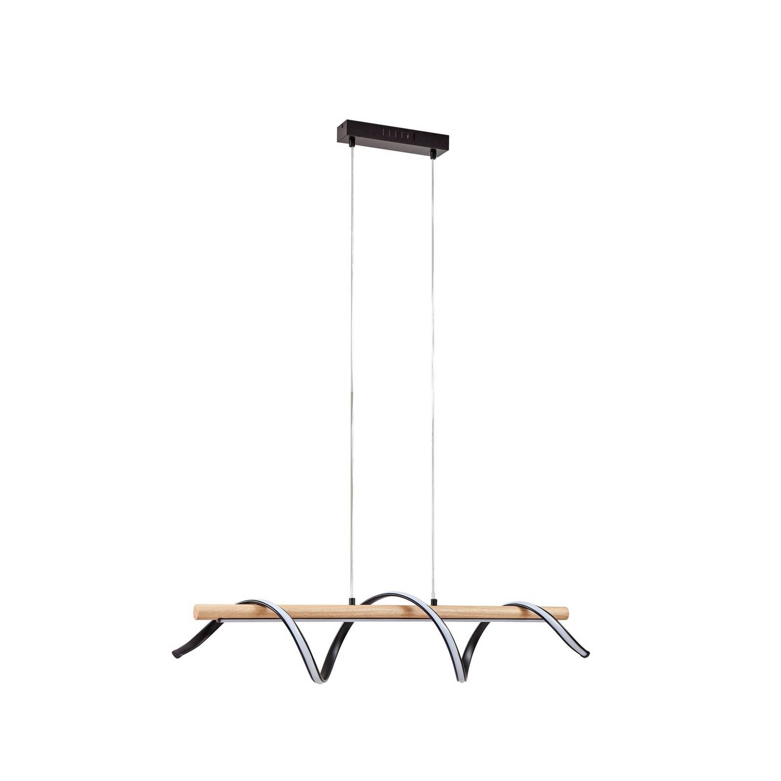 Lindby LED-Hängeleuchte Spiraali, schwarz, Holz, Länge 95 cm