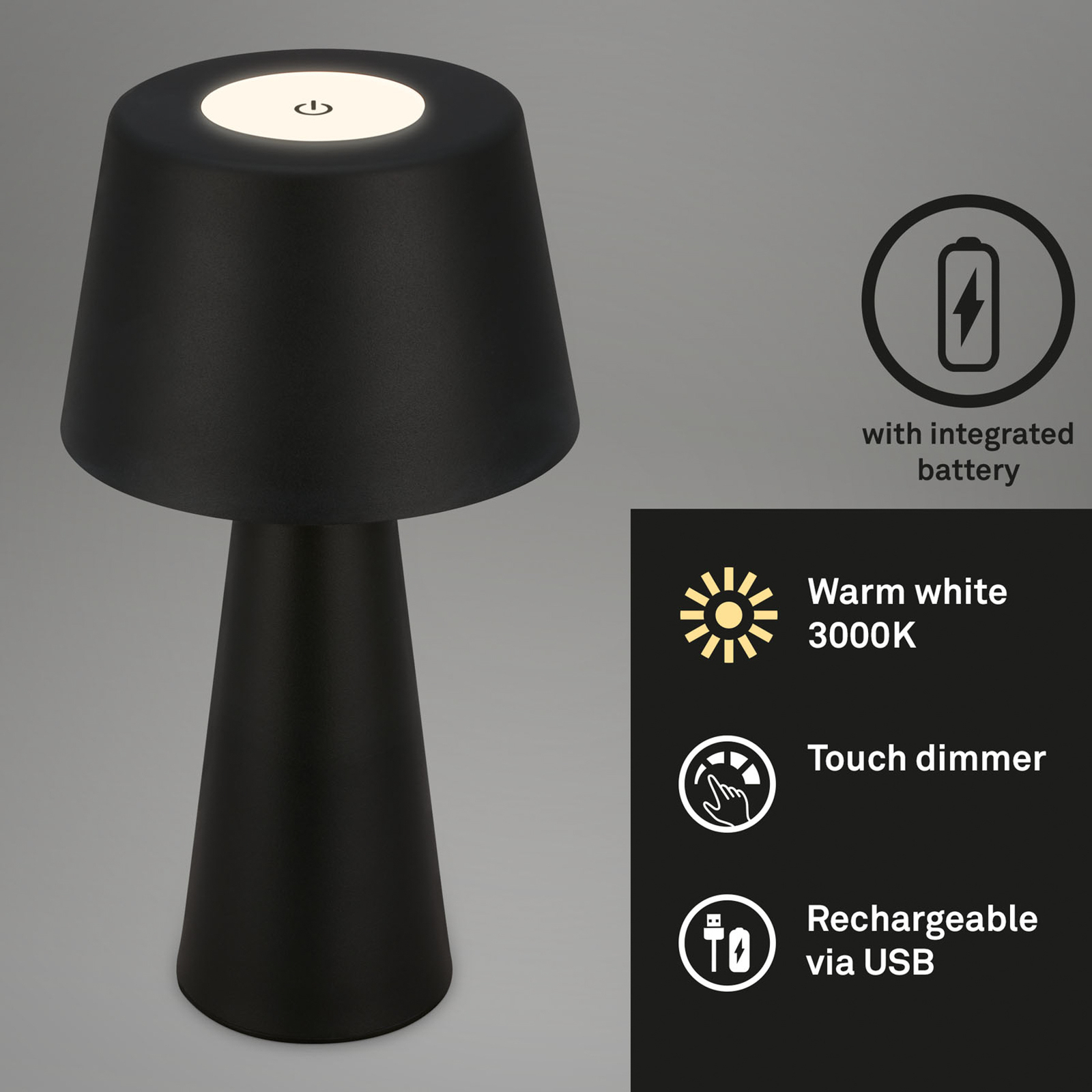 LED tafellamp Kihi met oplaadbare accu, zwart